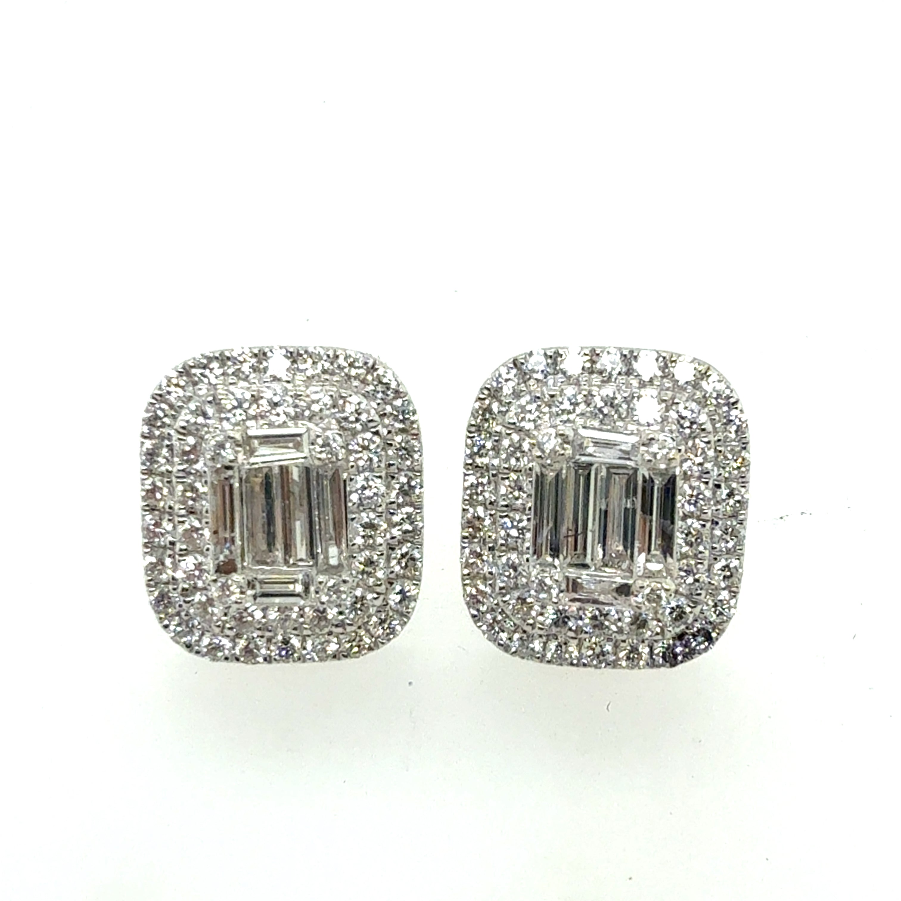 Modern 18K White Gold 1.4 CARAT Natural Diamond Illusion-Set Earrings