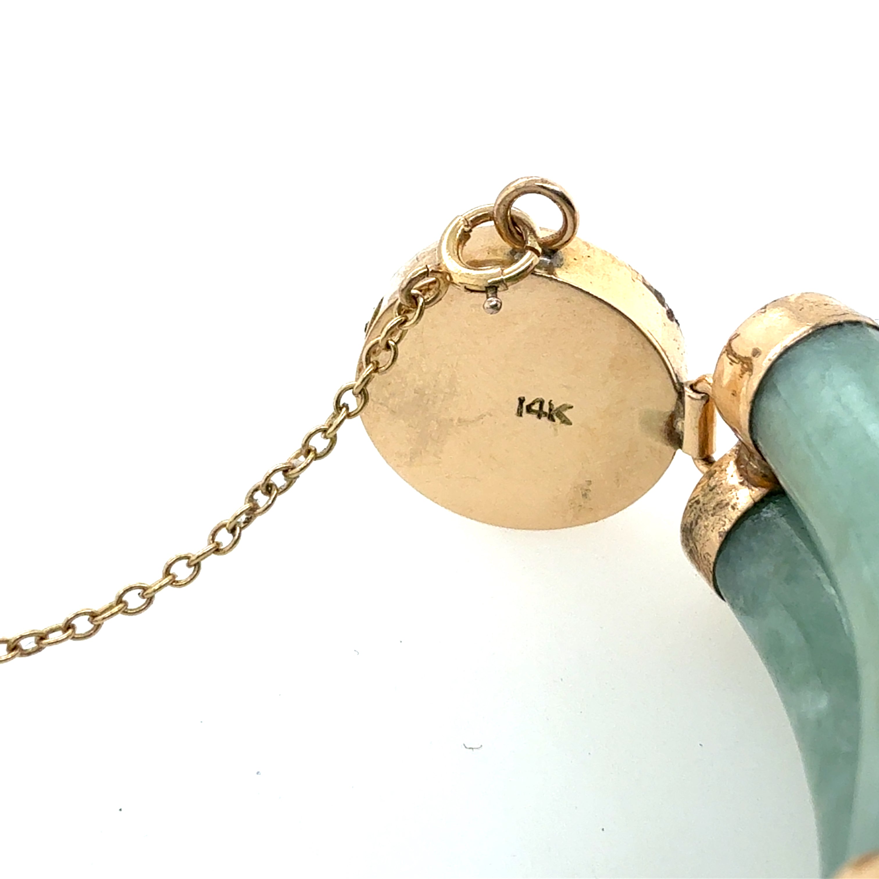 Antique Chinese Jade & 14K Gold Bracelet With Safety Chain 7.25 Inch