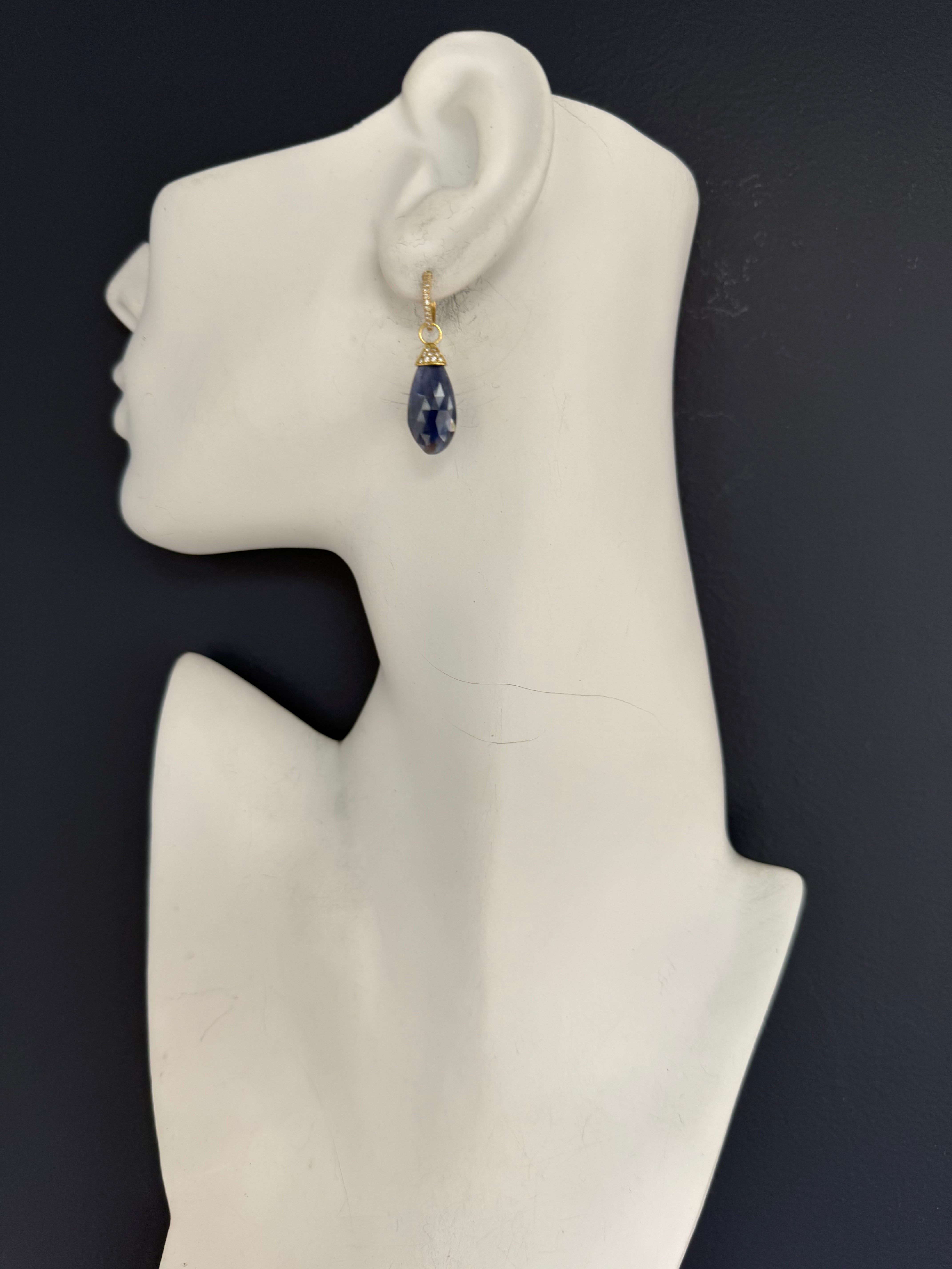 Modern Gold Natural Rose-Cut Sapphire and Diamond Drop Statement Earrings