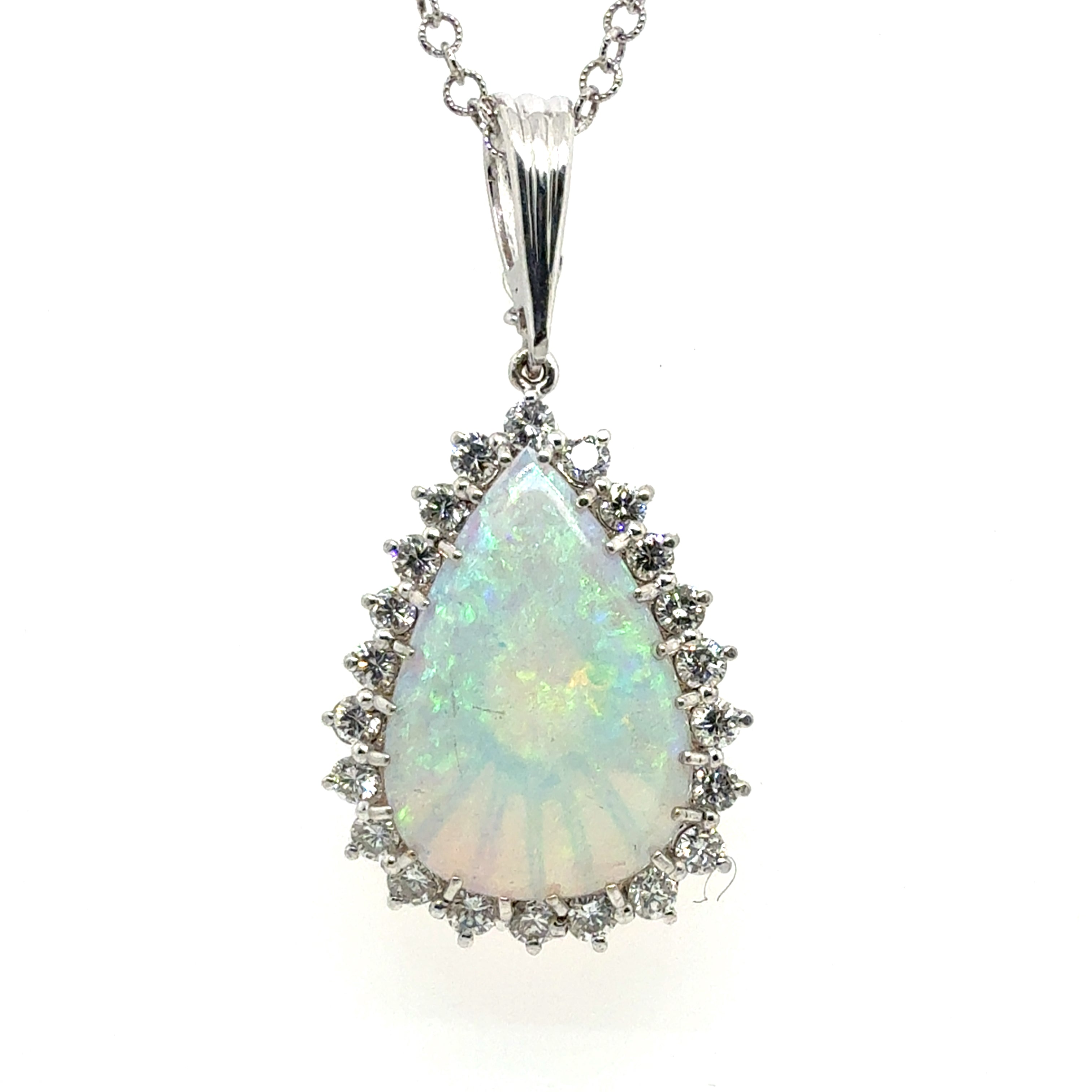 Retro Gold 8 Carat Natural Australian Opal & Diamond Statement Pendant 1990