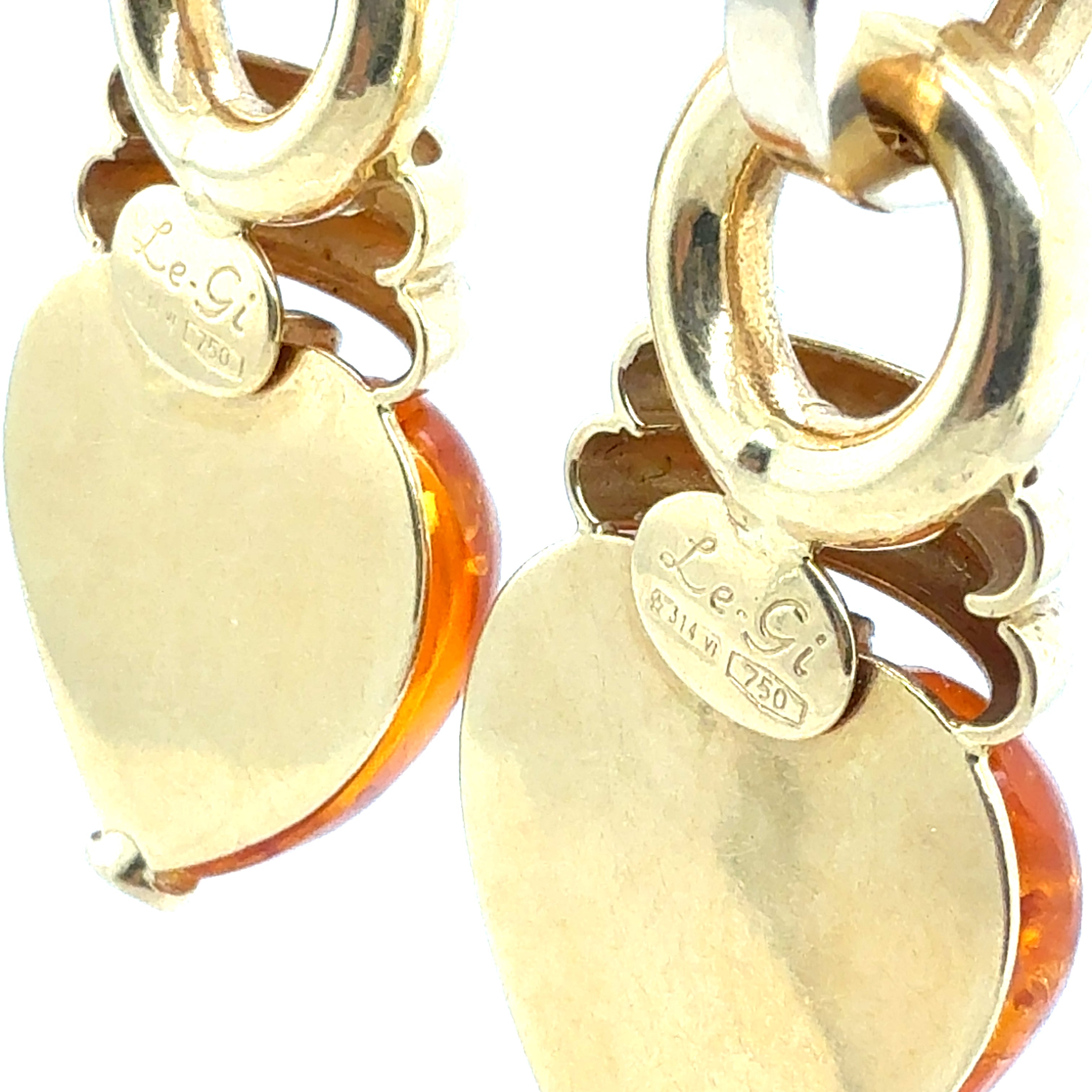 Retro 18K Yellow Gold Heart-Shaped Amber Drop Earrings by Le-Gi