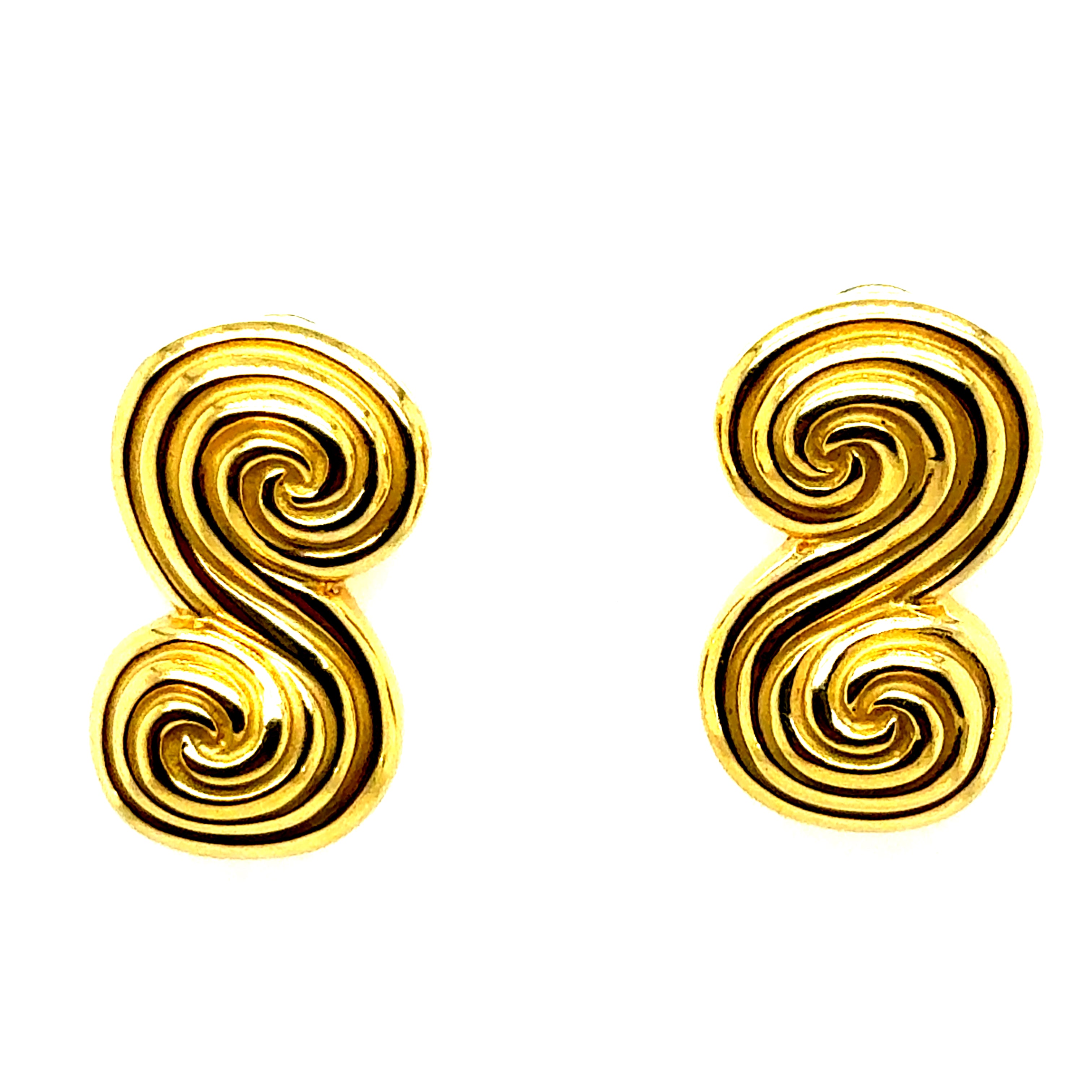 Retro Gold Original Tiffany and Company Spiro Statement Earrings, Circa 1990