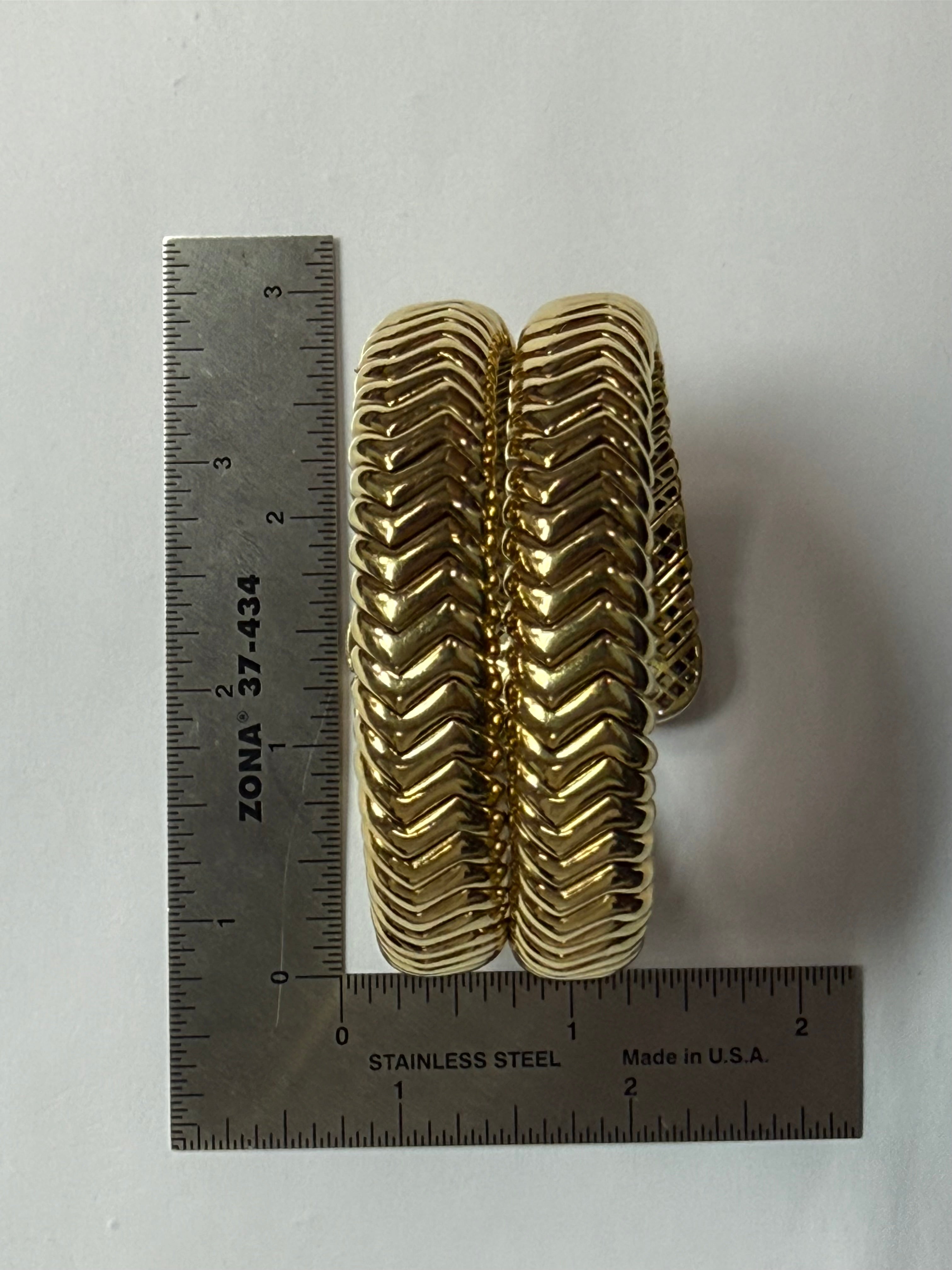 Retro Yellow Gold Flexible Snake Cuff Statement Bracelet Circa 1970