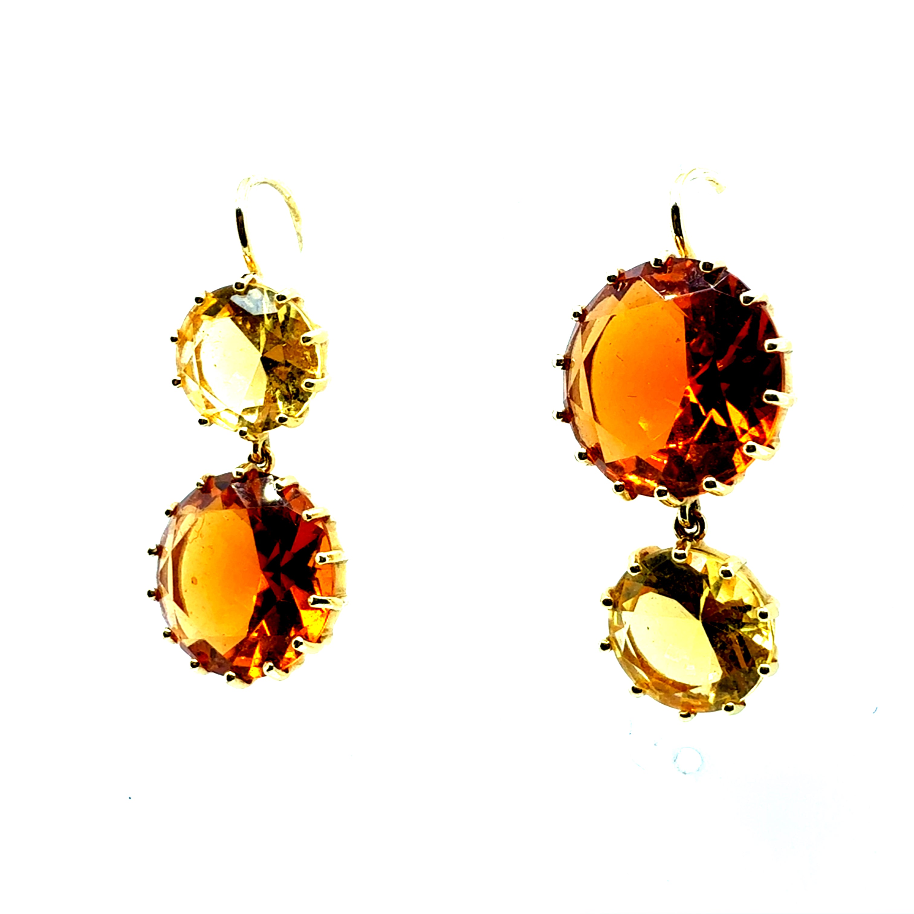 Retro Gold Citrine Drop Statement Earrings with Round Brilliant Two-Tone Gems