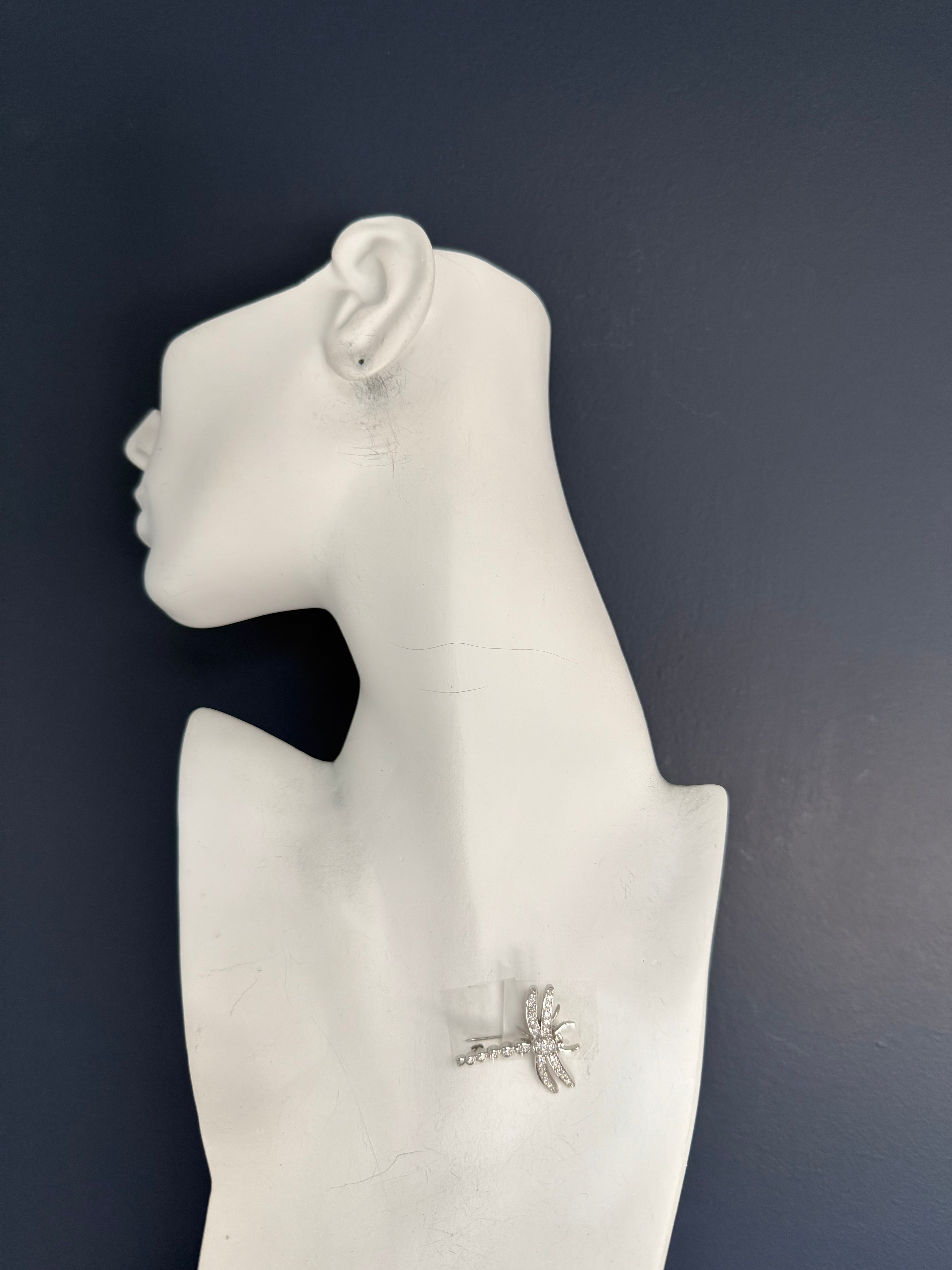 Retro White Gold 0.45 Carat Natural Diamond Dragonfly Pendant Brooch Circa 1990