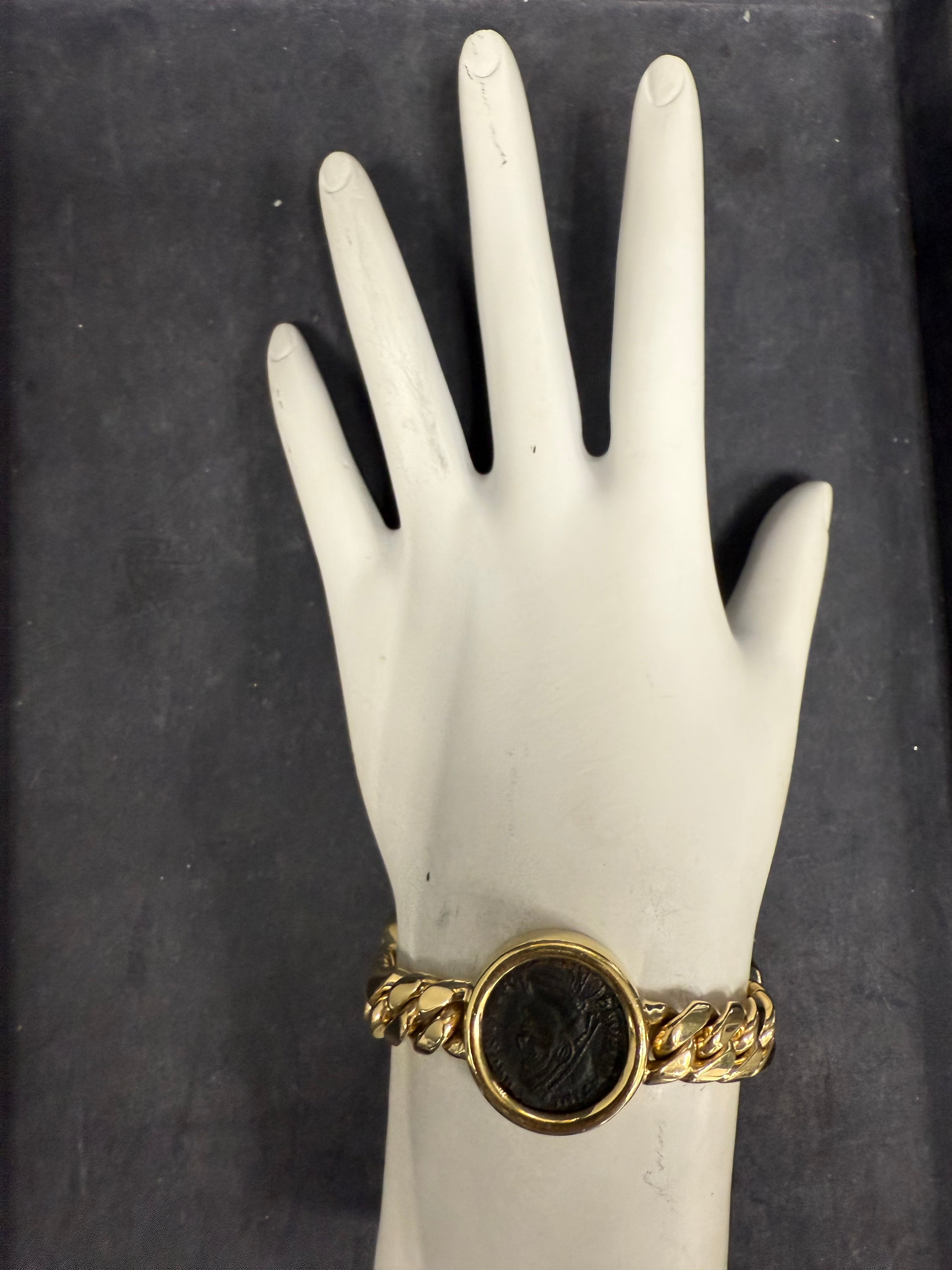 Retro Gold Roman Constantine Coin Bracelet Valentiniano Capri Italy