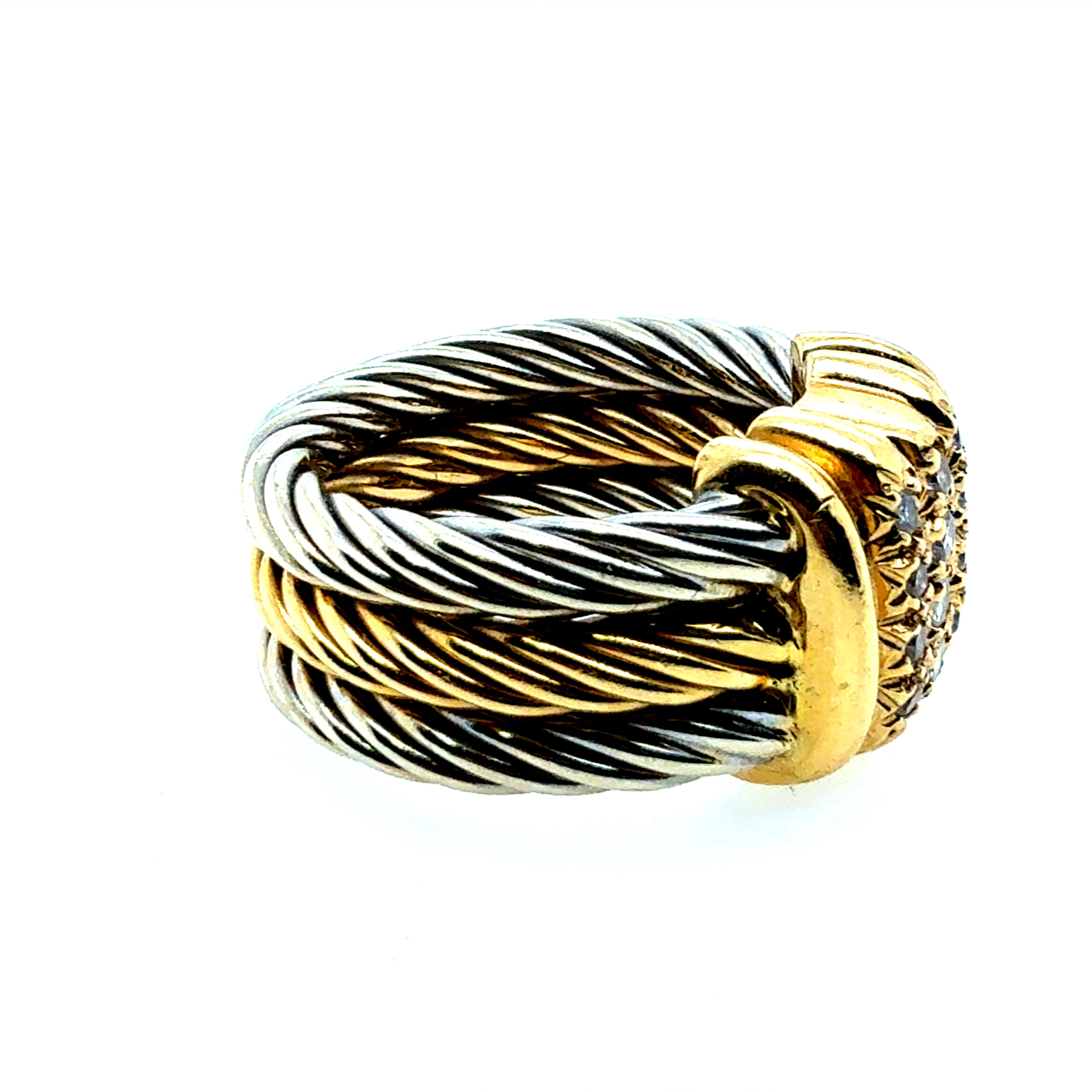 Modern Two-Tone Gold Natural Diamond Cable Stack Statement Ring by CHARRIOL