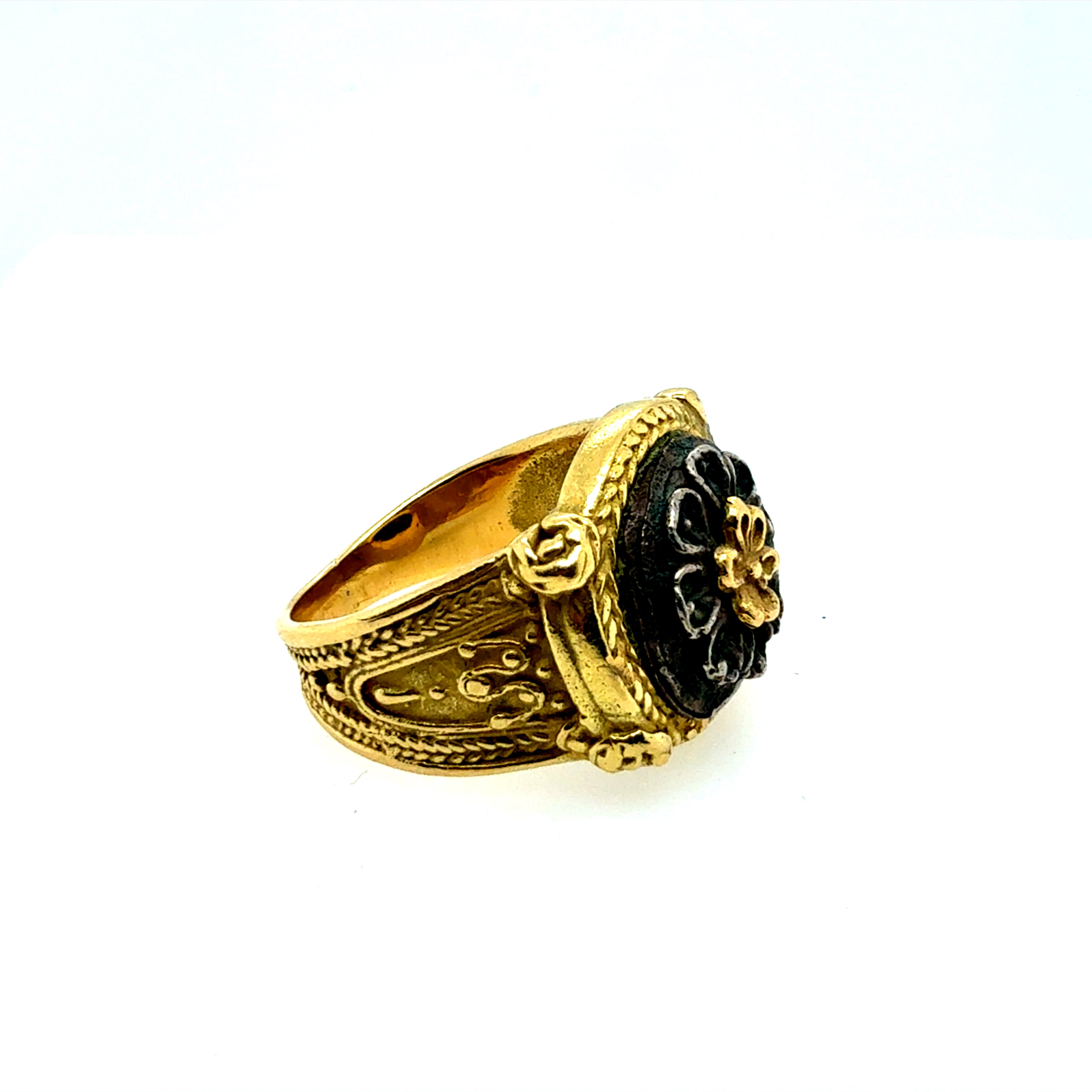 Retro Yellow Gold Floral Petal Medallion Style Statement Ring Circa 1985