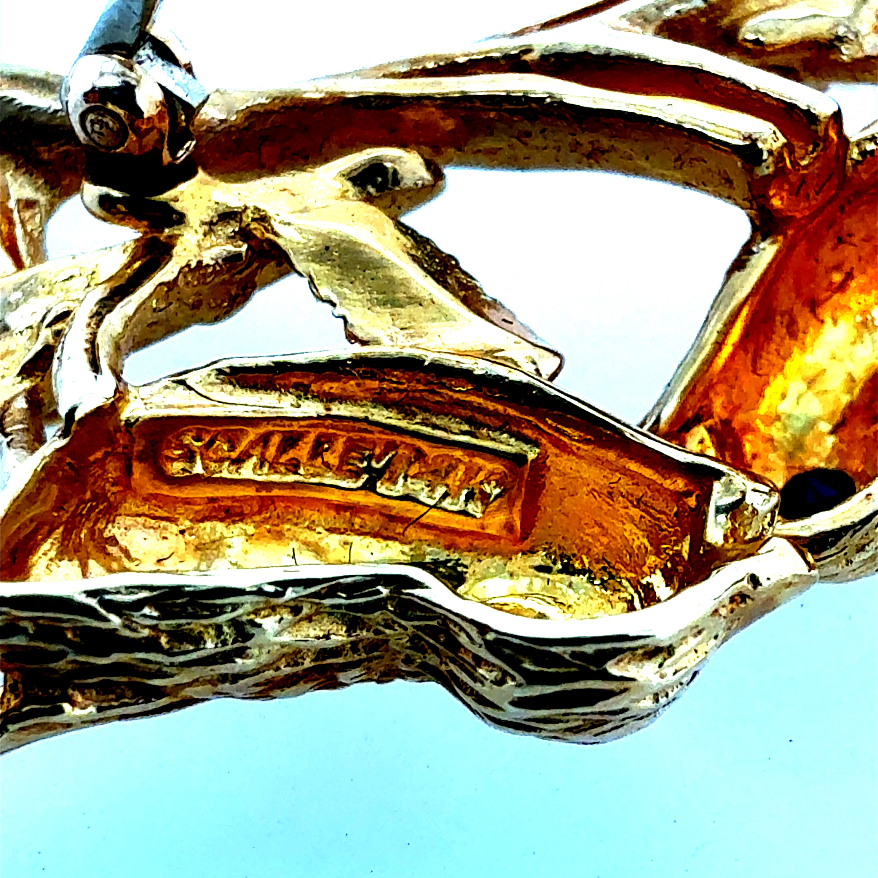 Retro Yellow Gold Birds on a Branch Gem Brooch Circa 1985