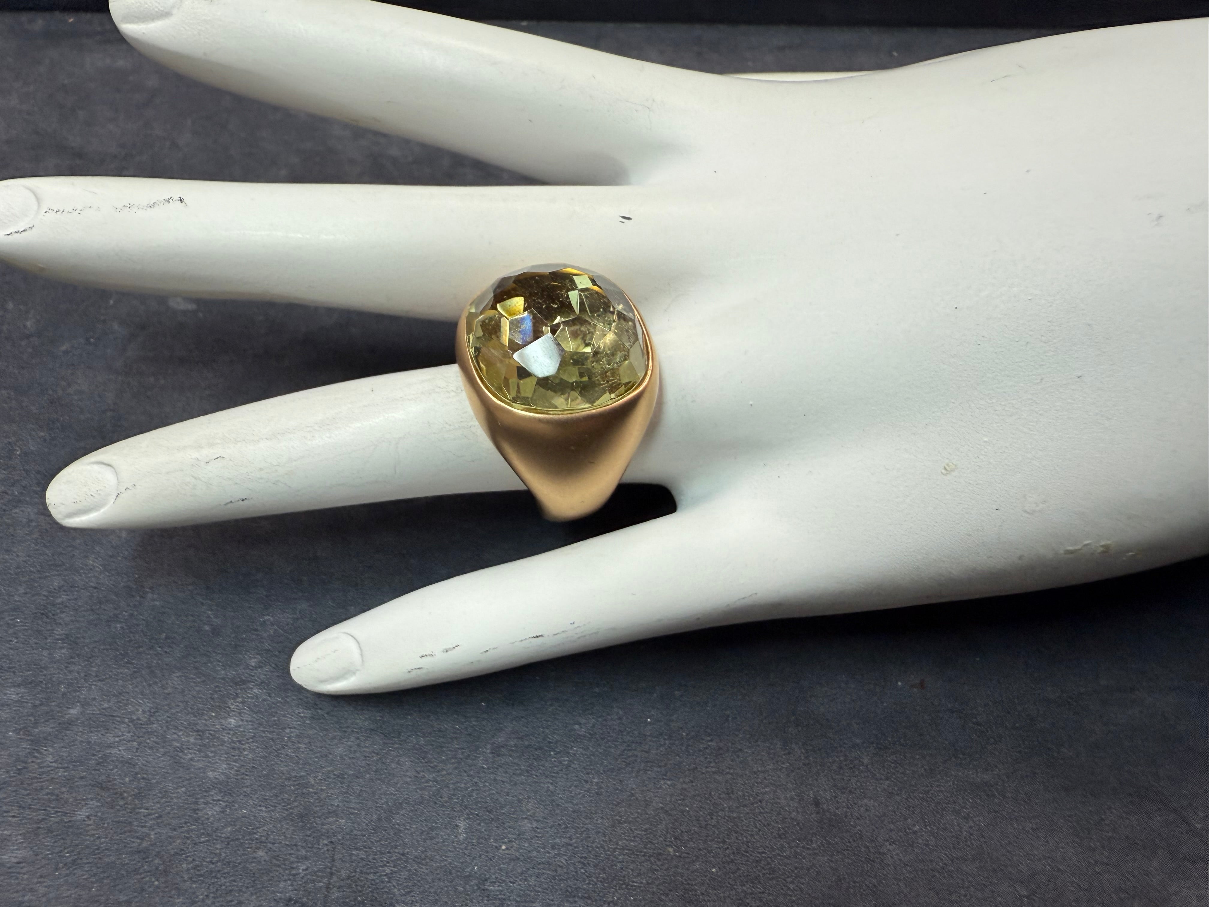 Modern Italian Rose Gold Satin Finish Rose Cut Greenish Quartz Statement Ring
