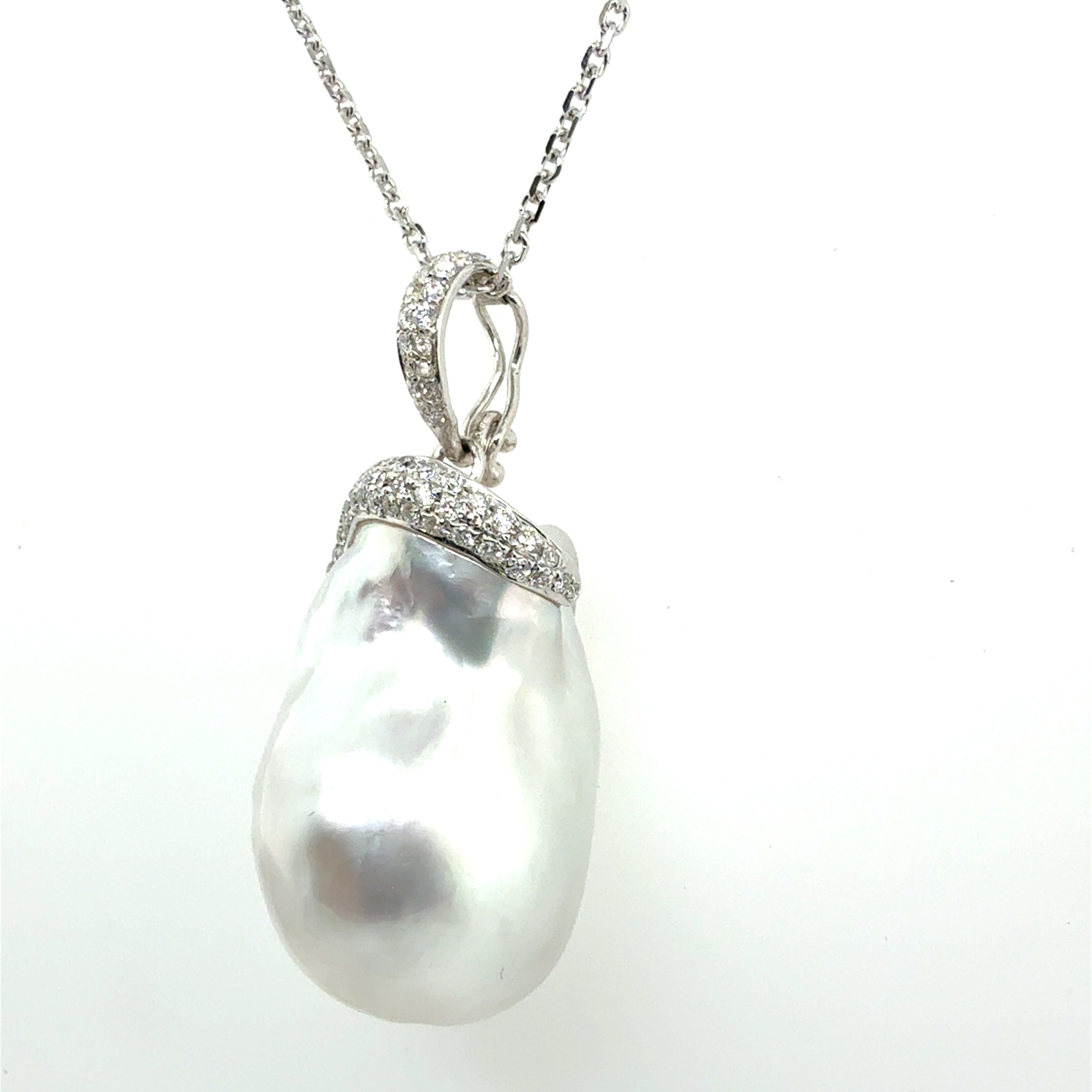 Retro White Gold Natural Australian Baroque South Sea Pearl & Diamond Pendant