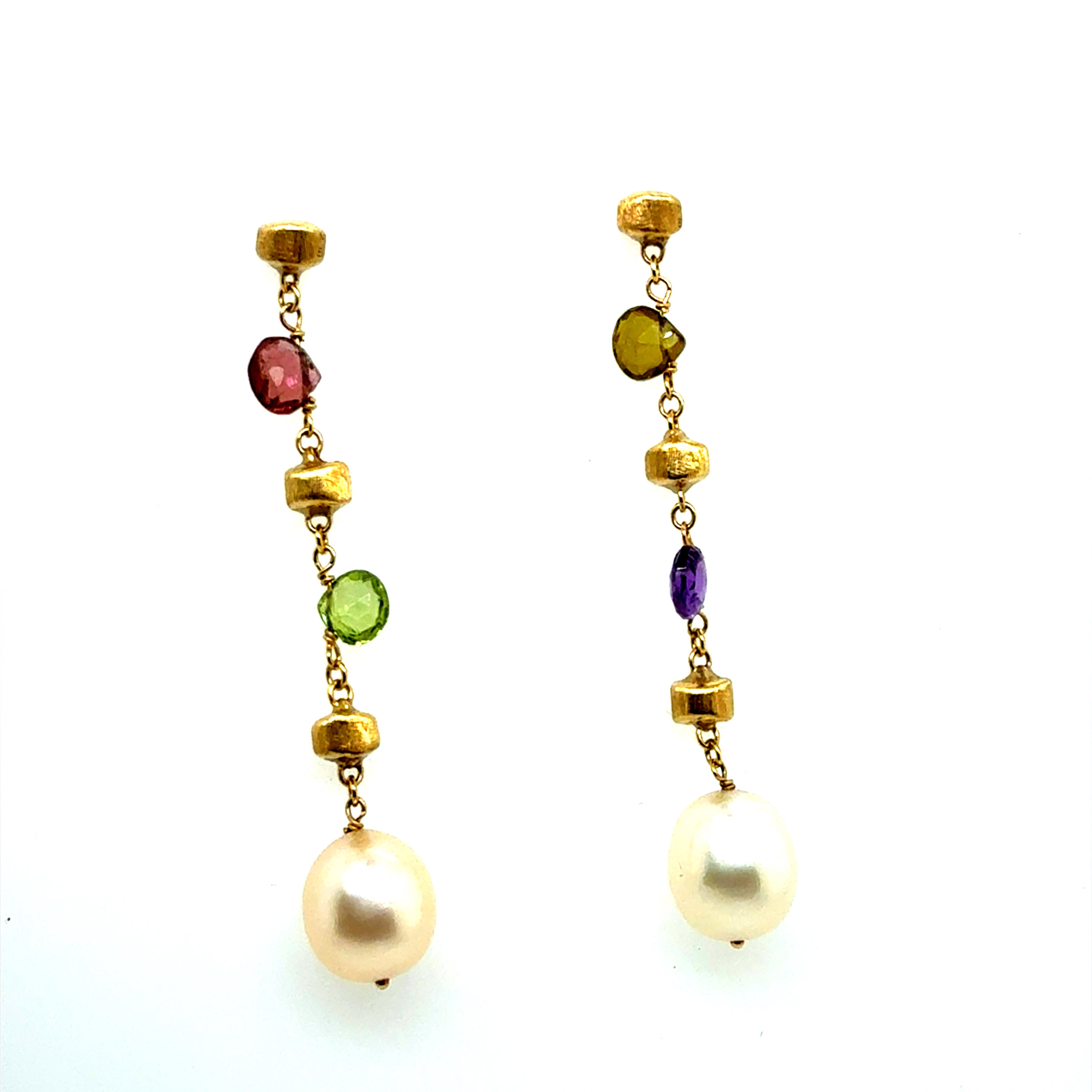 Modern Gold Multicolor Pearl Drop Earrings by Marco Bicego, Made in Italy