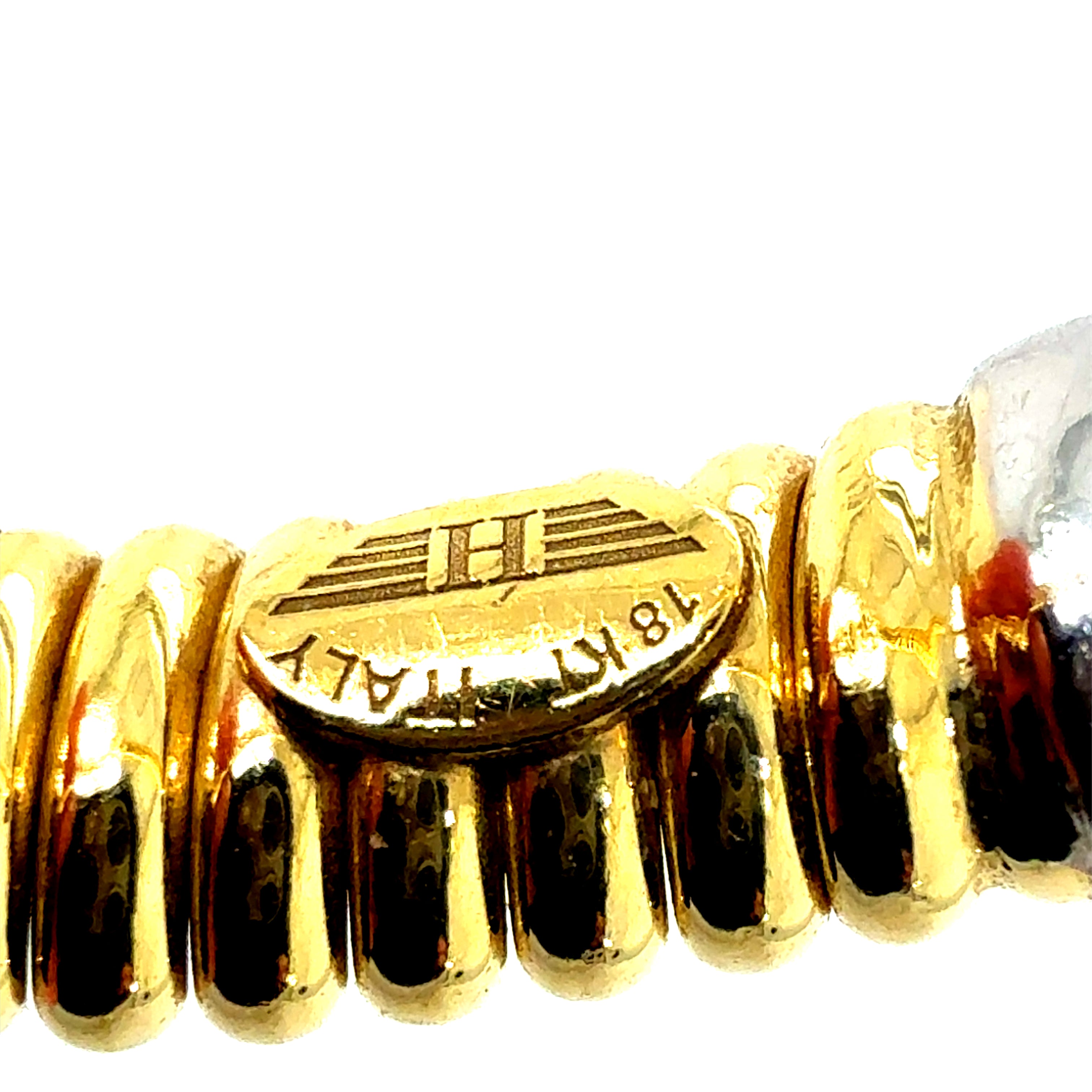Modern Italian Tricolor 18K Gold 0.75ct Natural Diamond Stack Bracelet by HERCO