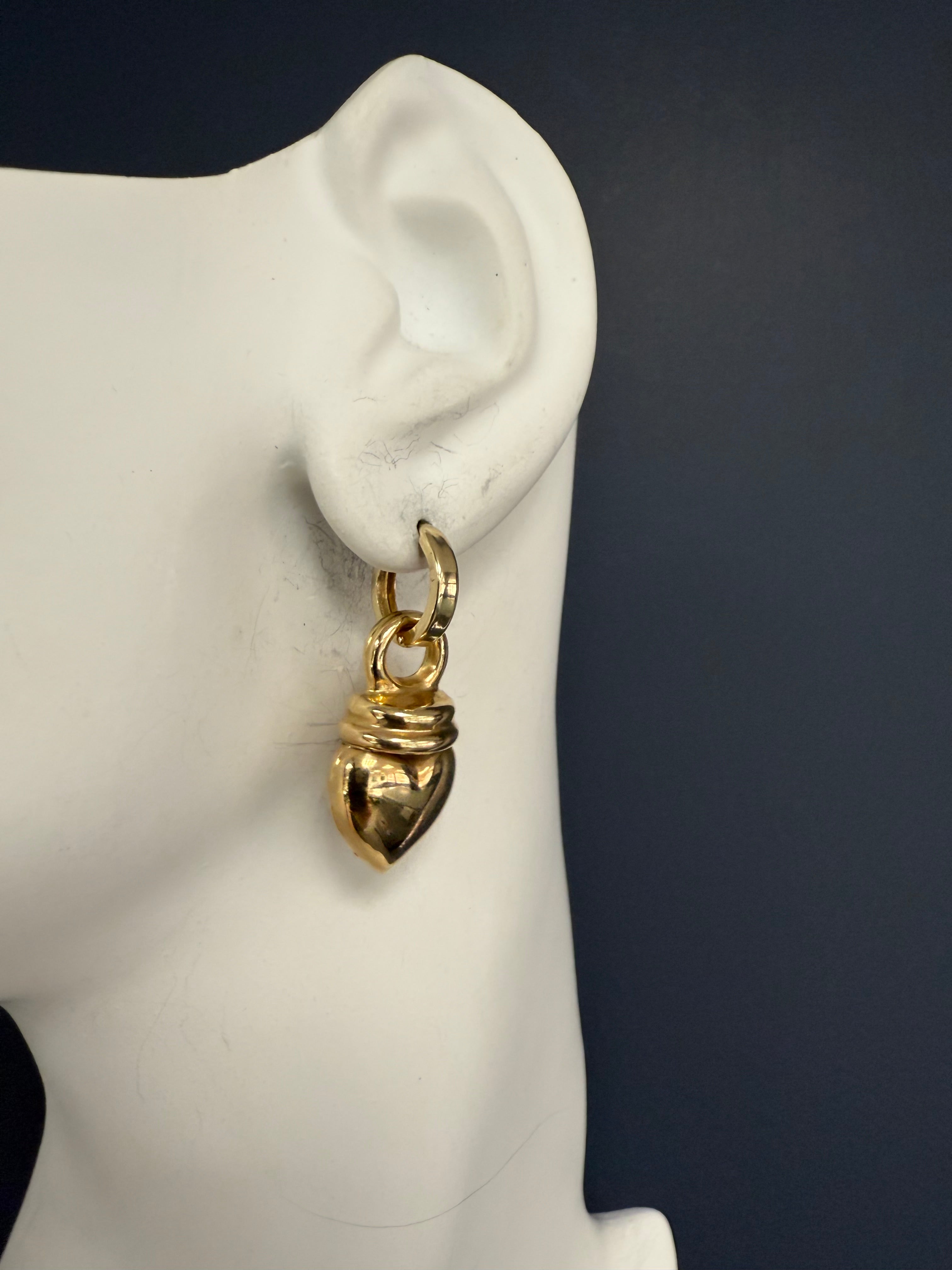Retro Yellow Gold Heart Shape Drop Enhancer Statement Earrings Lightweight