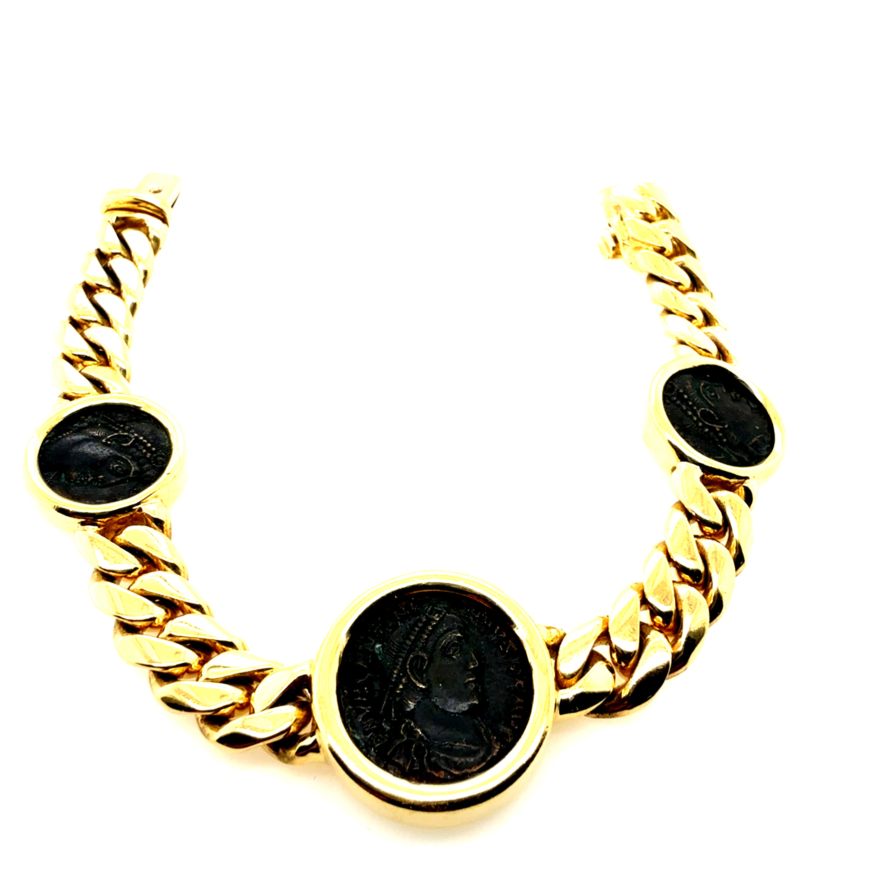 Retro Gold Roman Constantine Coin Bracelet Valentiniano Capri Italy