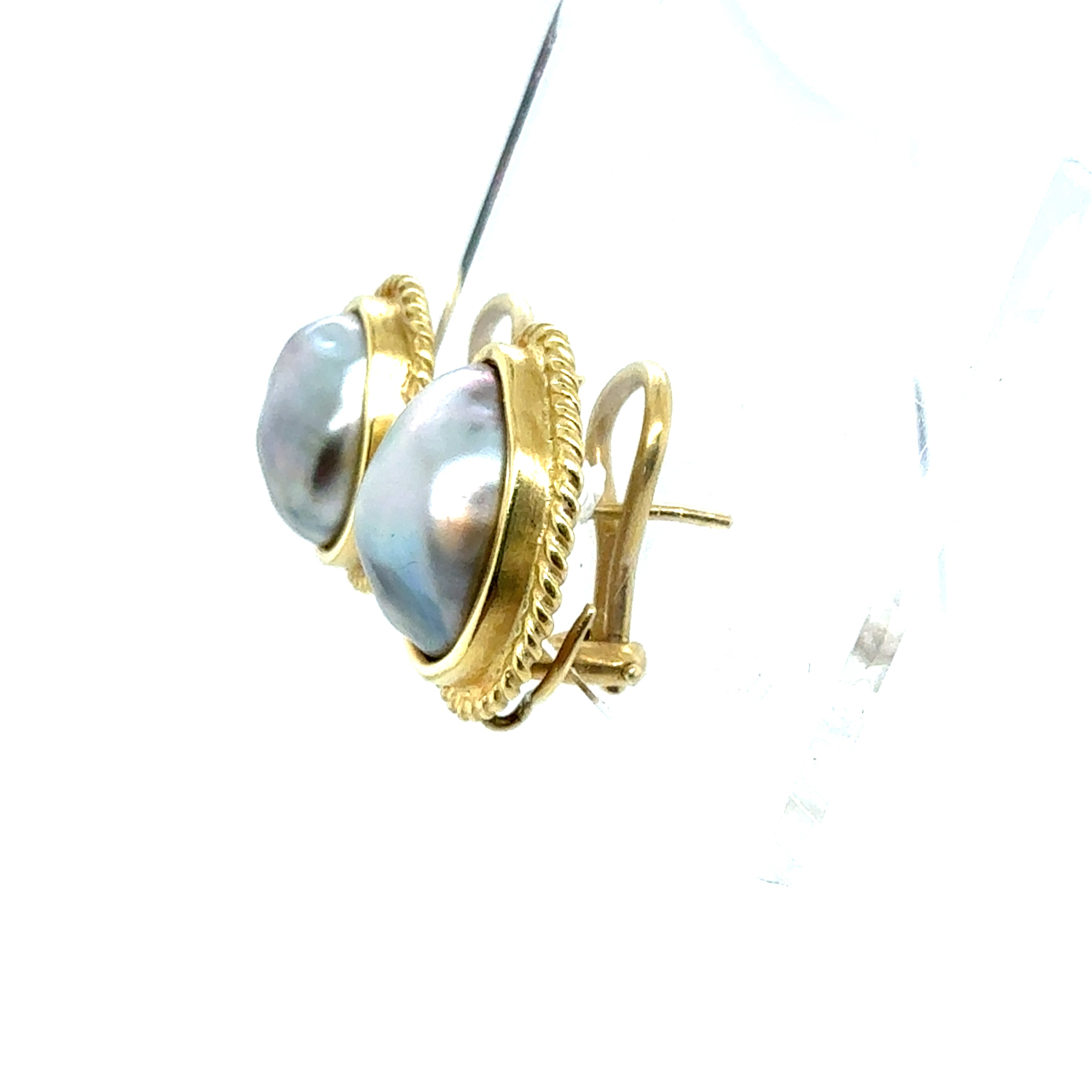 Retro Yellow Gold Black Tahitian Baroque Pearl Earrings Circa 1995