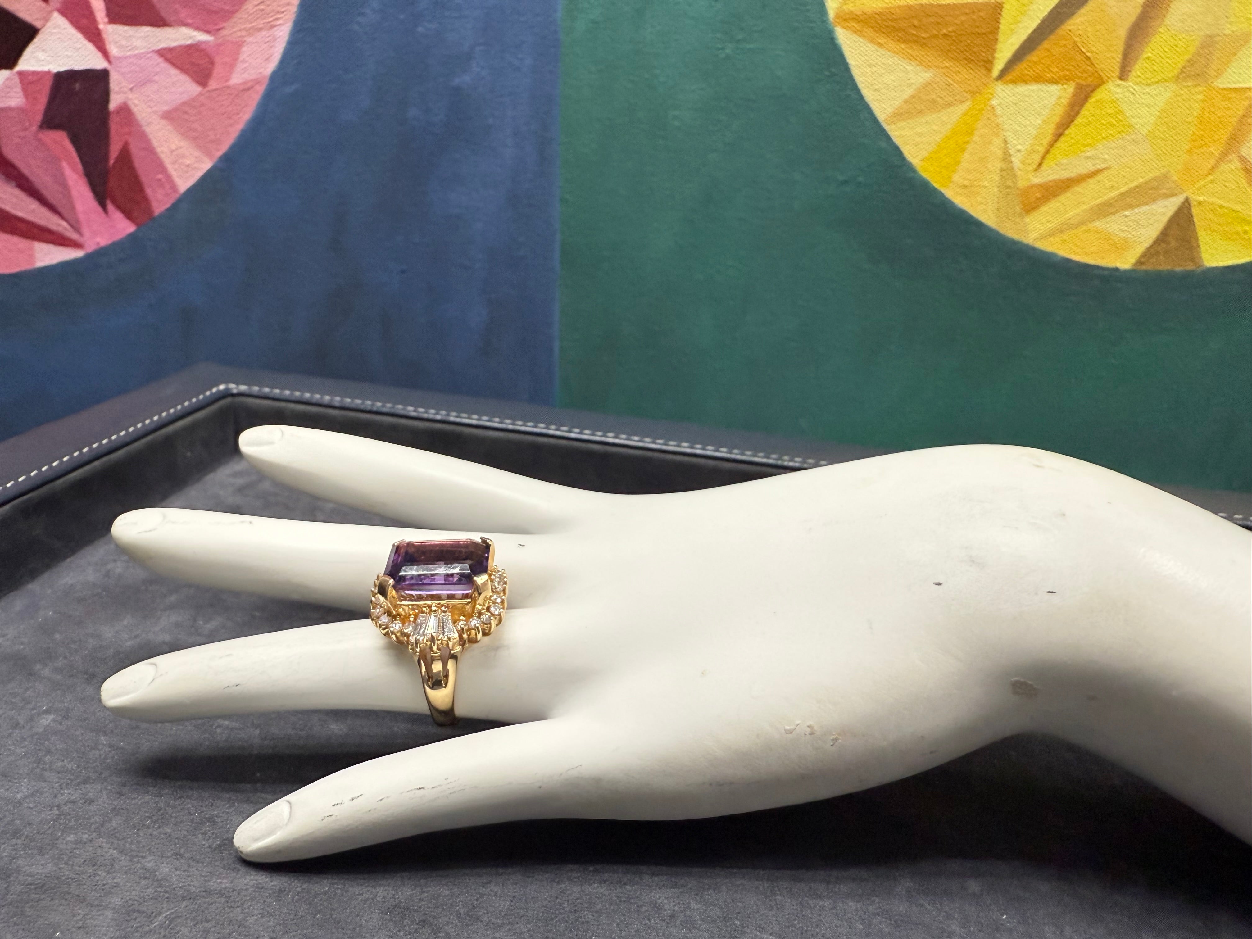 Retro Yellow Gold 10 Carat Amethyst & Natural Diamond Ballerina Ring Circa 1970