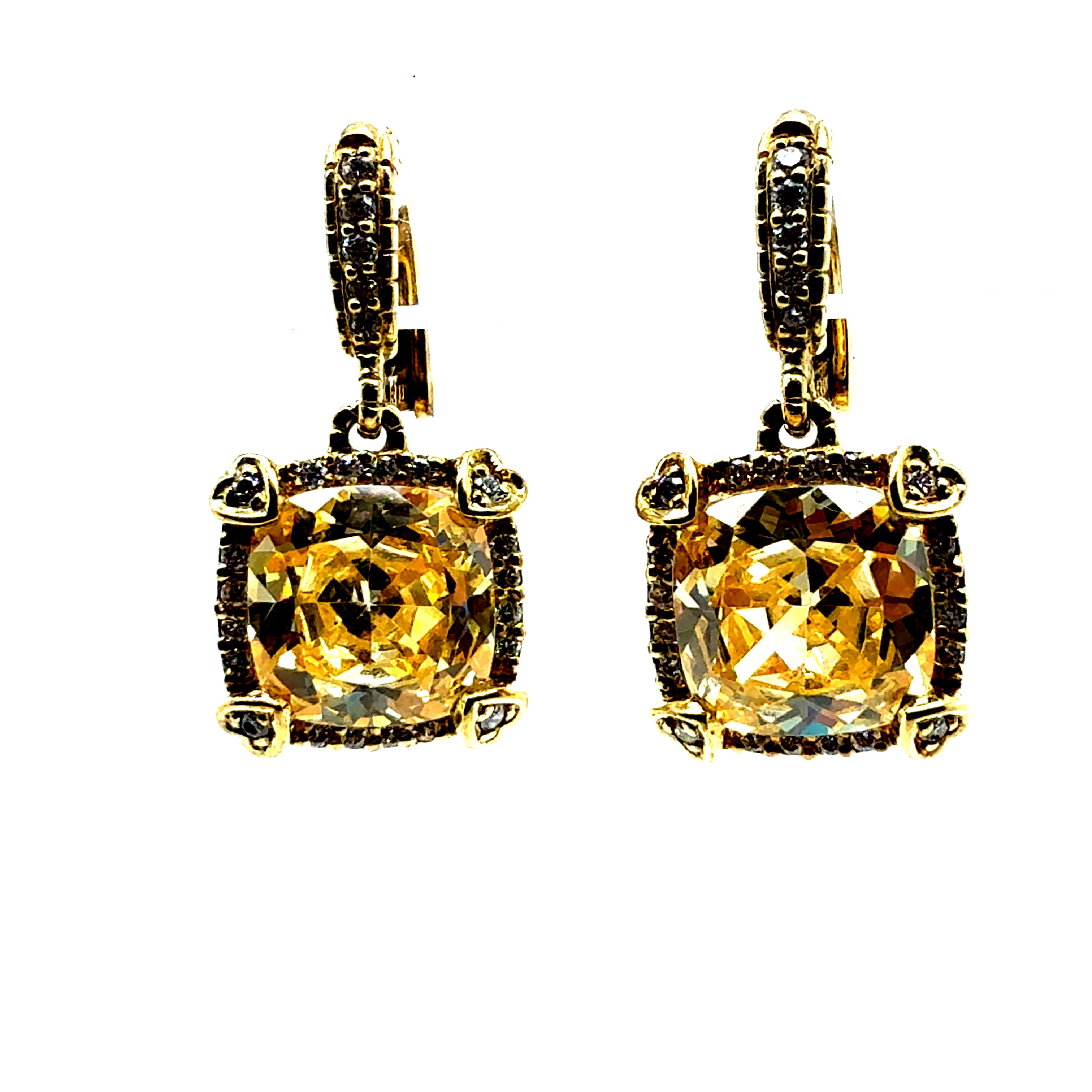 Modern 18K Yellow Gold 0.5 Carat Natural Diamond & Canary CZ Drop Earrings