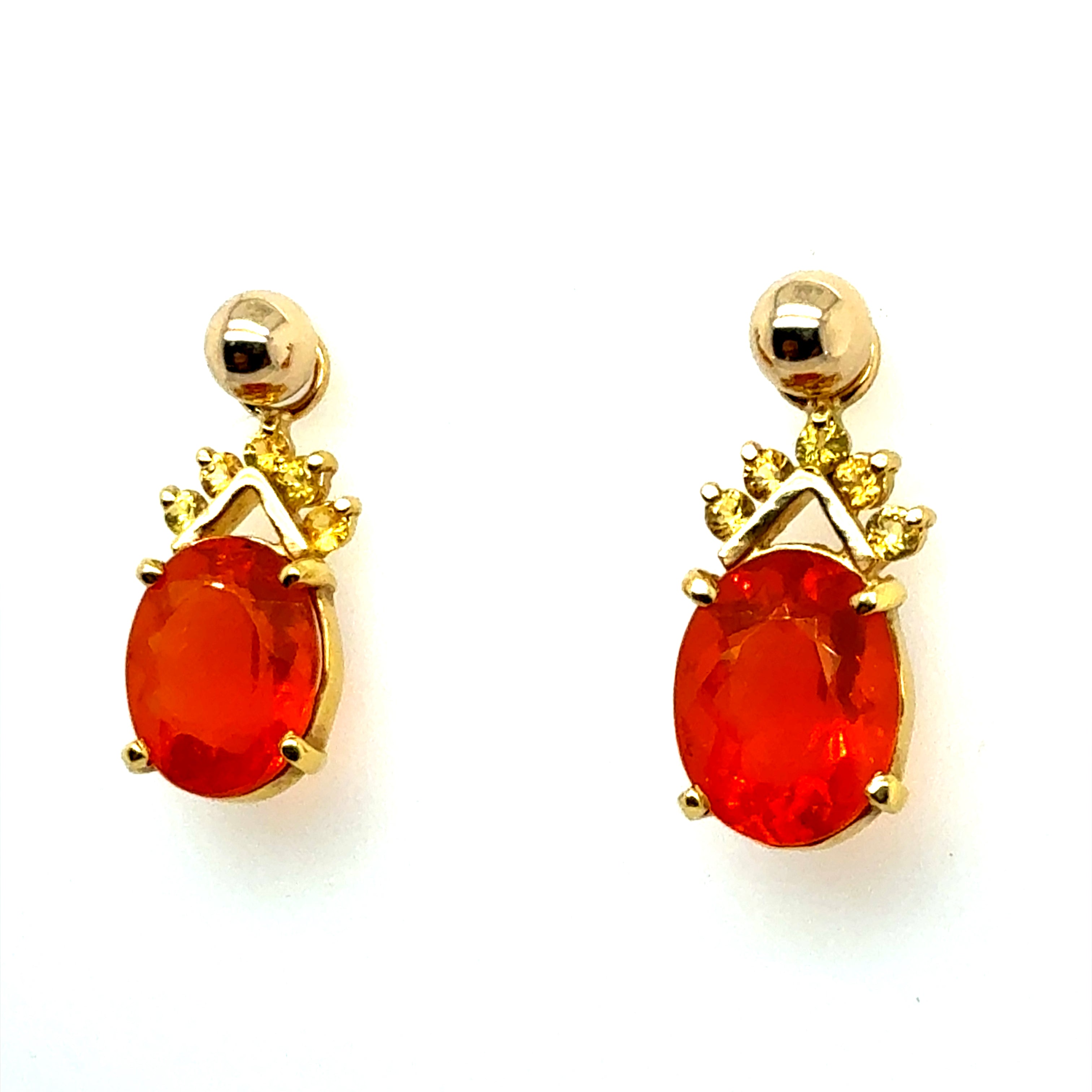 Retro Gold Natural Oval Orange Mexican Opal Statement Drop Earrings