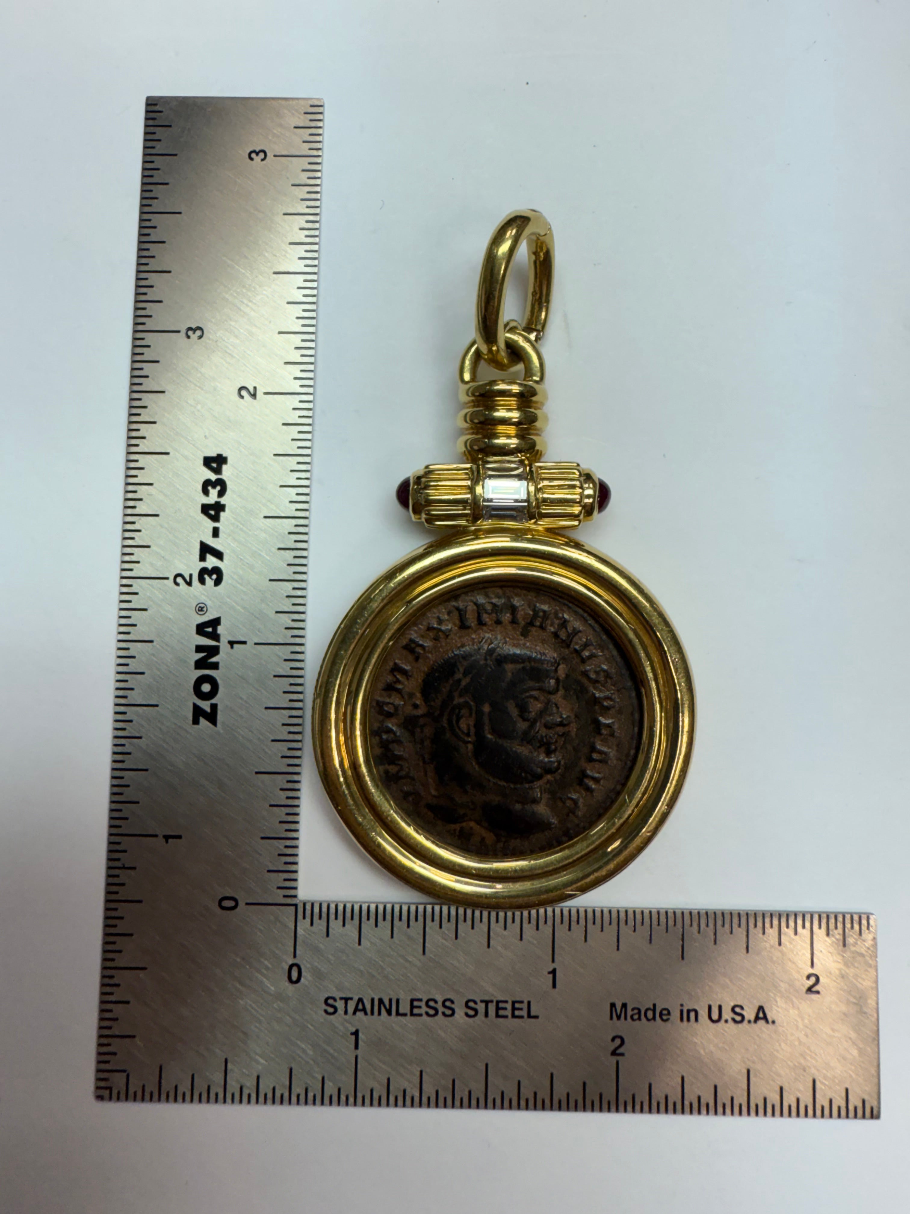Retro Gold Medallion Pendant Roman Constantine Coin & Natural Diamonds