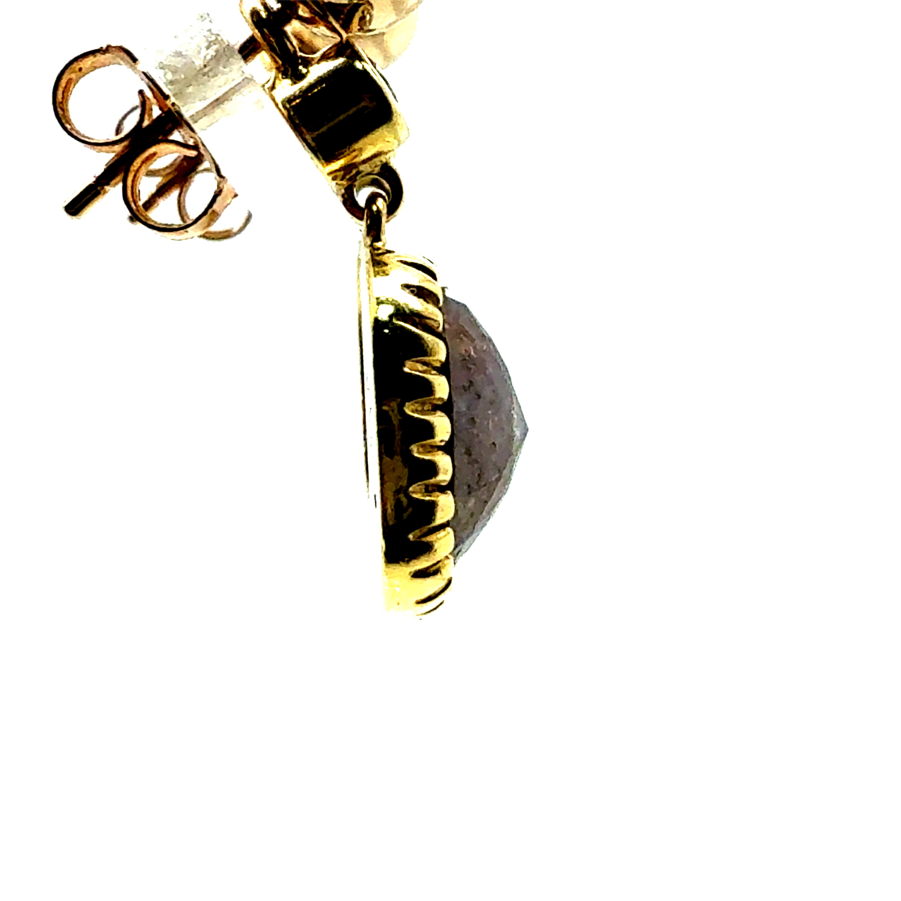 Retro Gold Champagne Brown Rose Cut Natural Diamond Drop Earrings Circa 1980