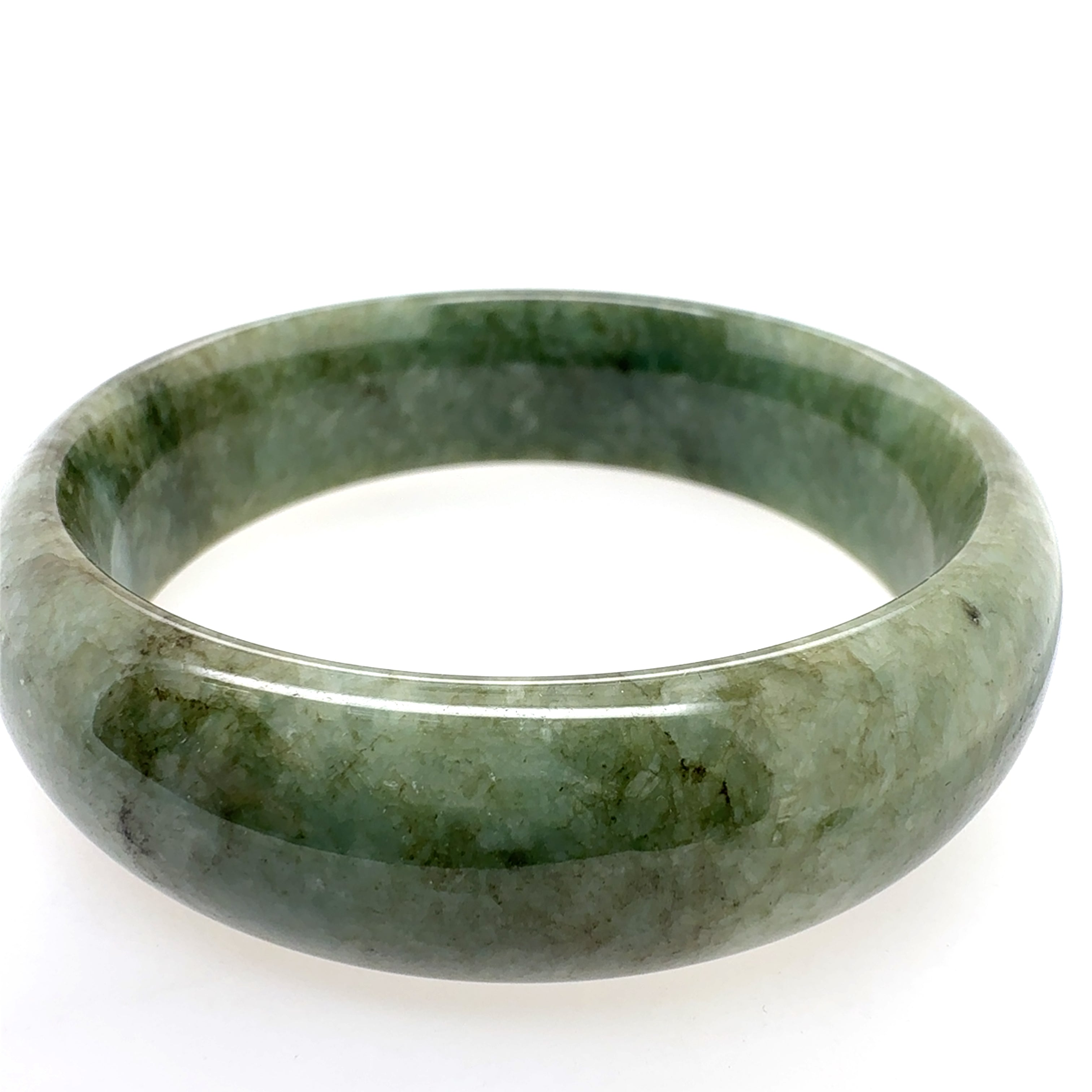 Retro Natural Green Jade 6.75 Inch Inner Bangle Bracelet 18mm Wide Circa 1980
