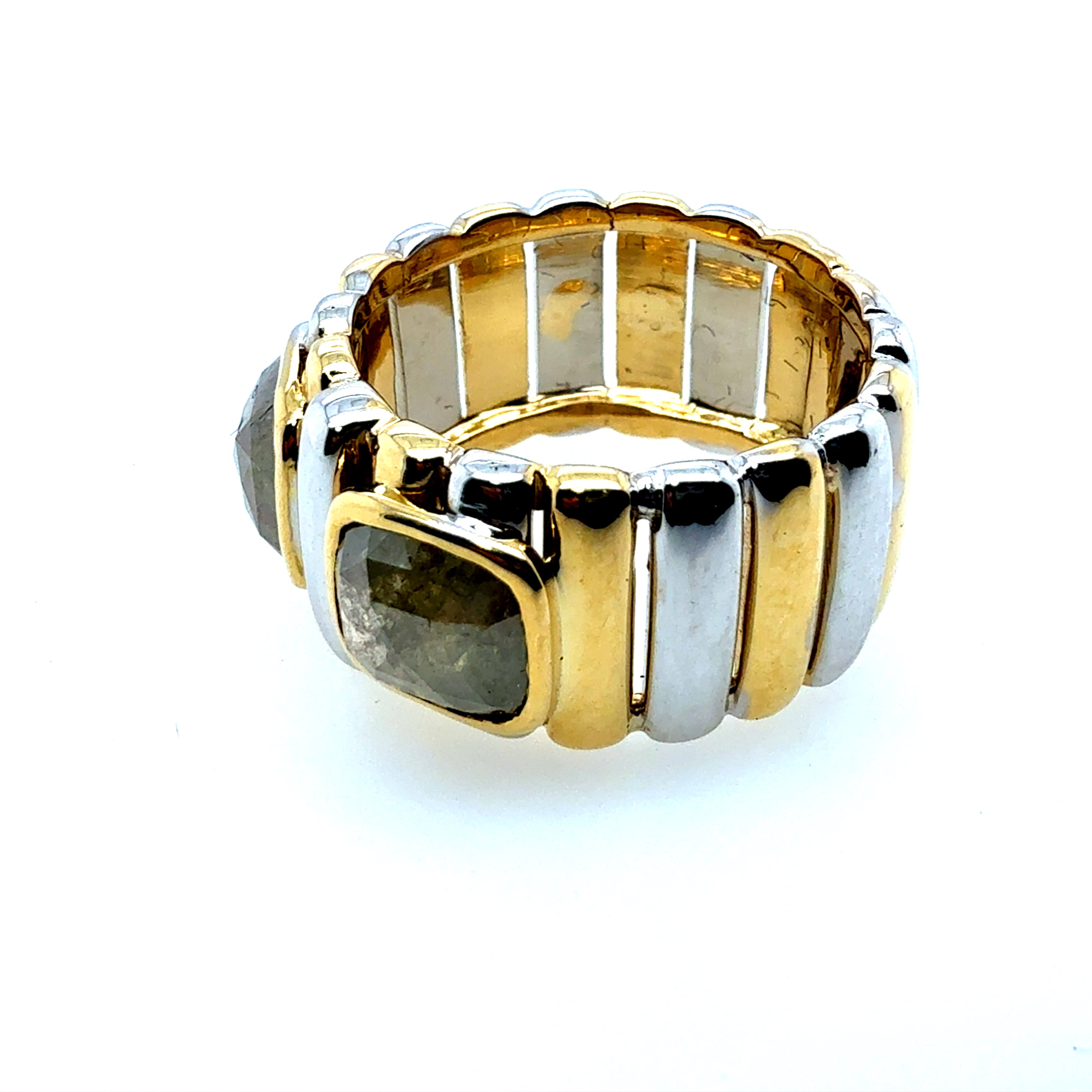 Retro Two-Tone Gold 1.5 CT Natural Rose Cut Diamond Statement Ring Circa 1980