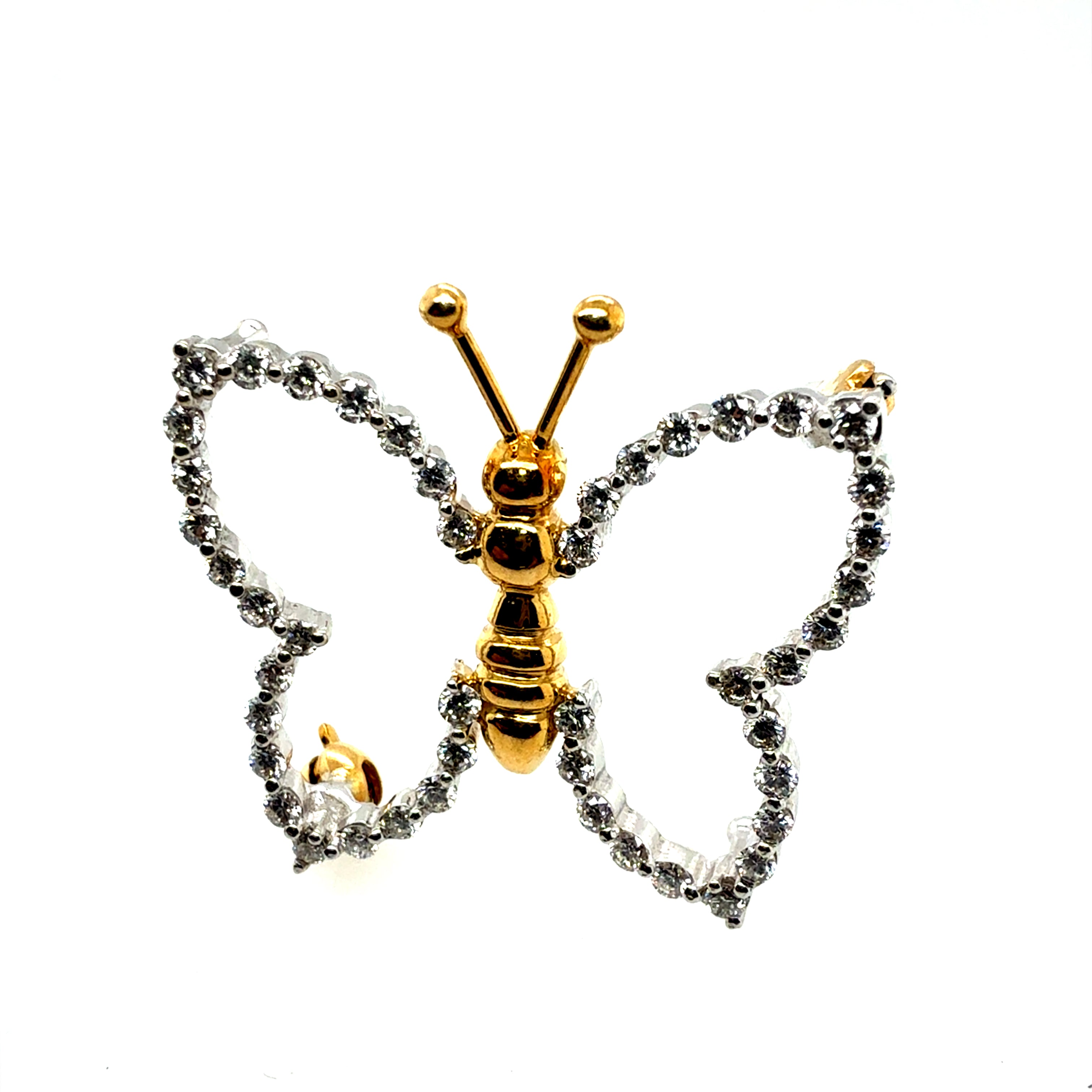 Retro Two Tone Gold 1 Carat Natural Diamond Butterfly Pin by Lindenman