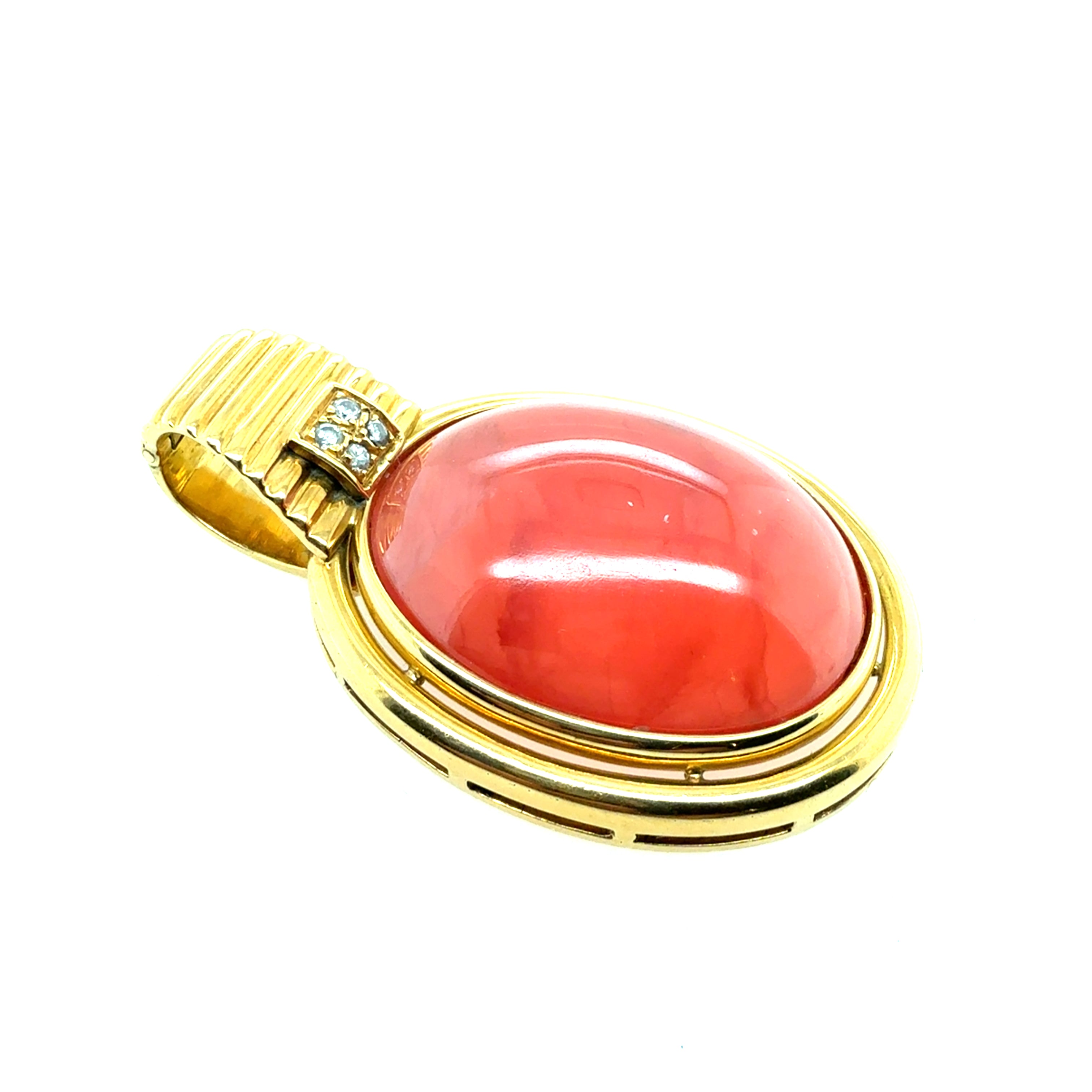 Retro Gold Natural Rhodochrosite & Diamond Statement Pendant Circa 1970