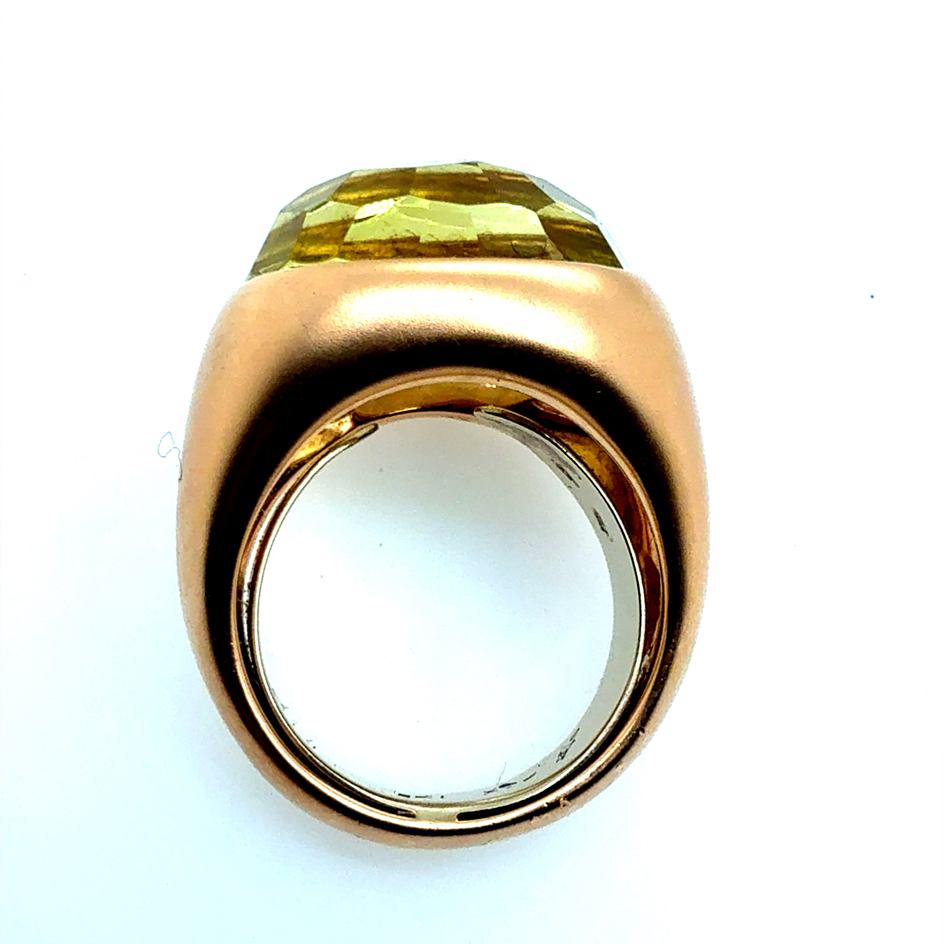Modern Italian Rose Gold Satin Finish Rose Cut Greenish Quartz Statement Ring