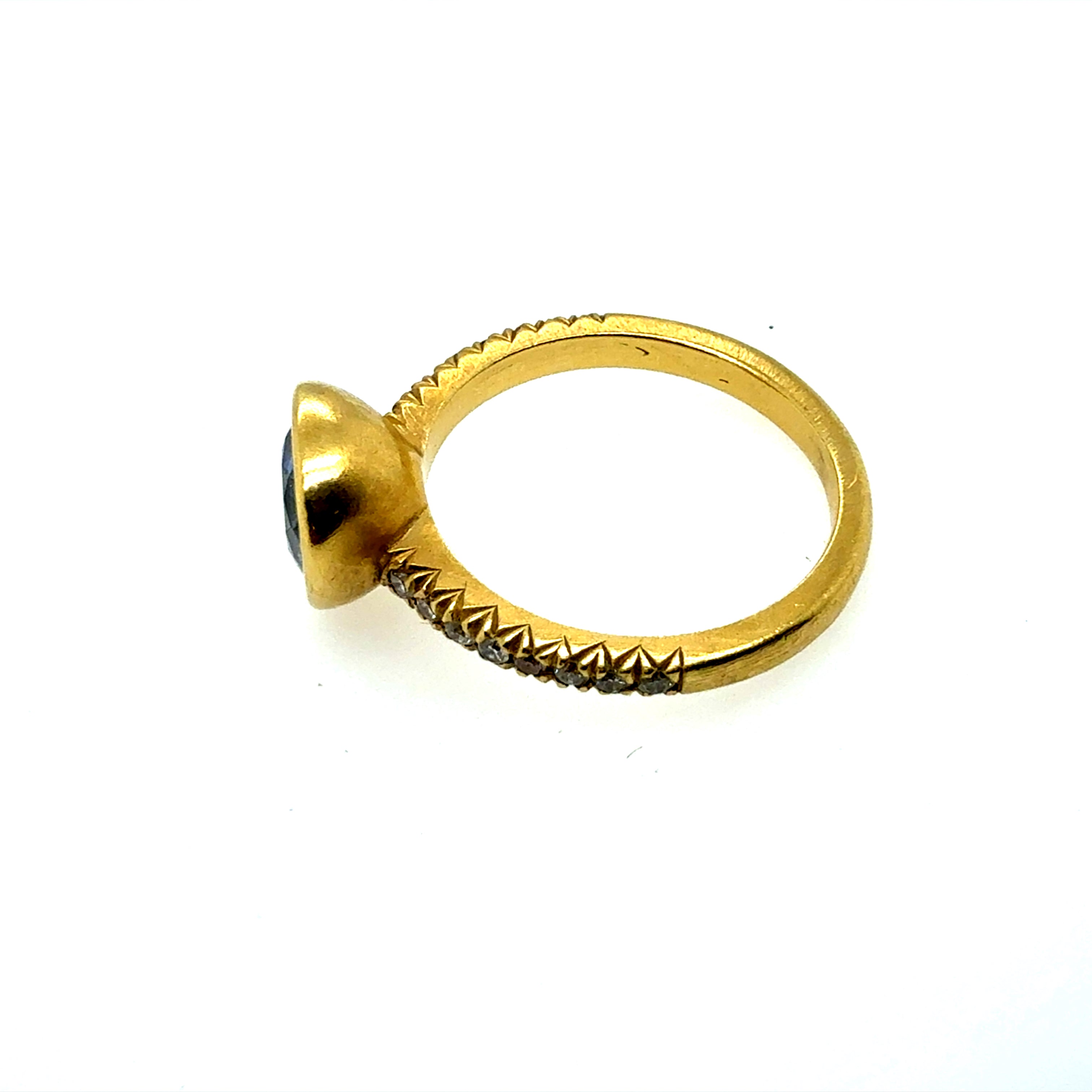 Modern Gold 2.12 Carat Pear Blue Sapphire & Natural Diamond Statement Ring
