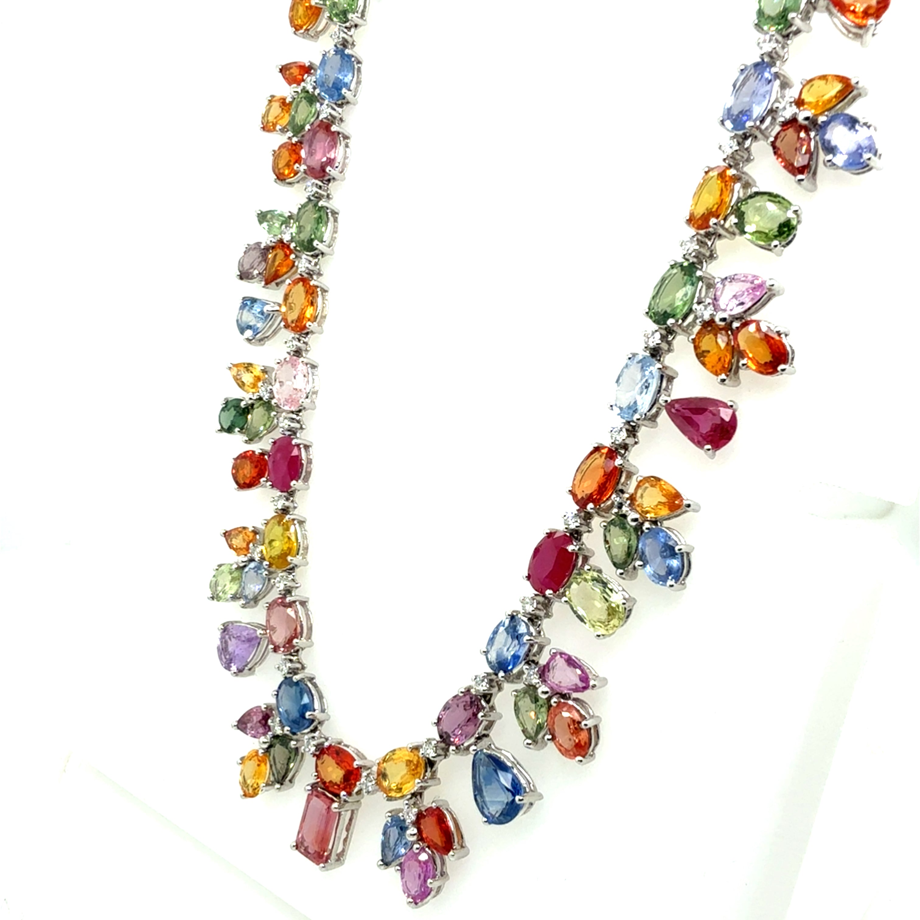 Modern Gold 78.53 Carat Natural Sapphire & Multicolor Gem Tutti Frutti Necklace
