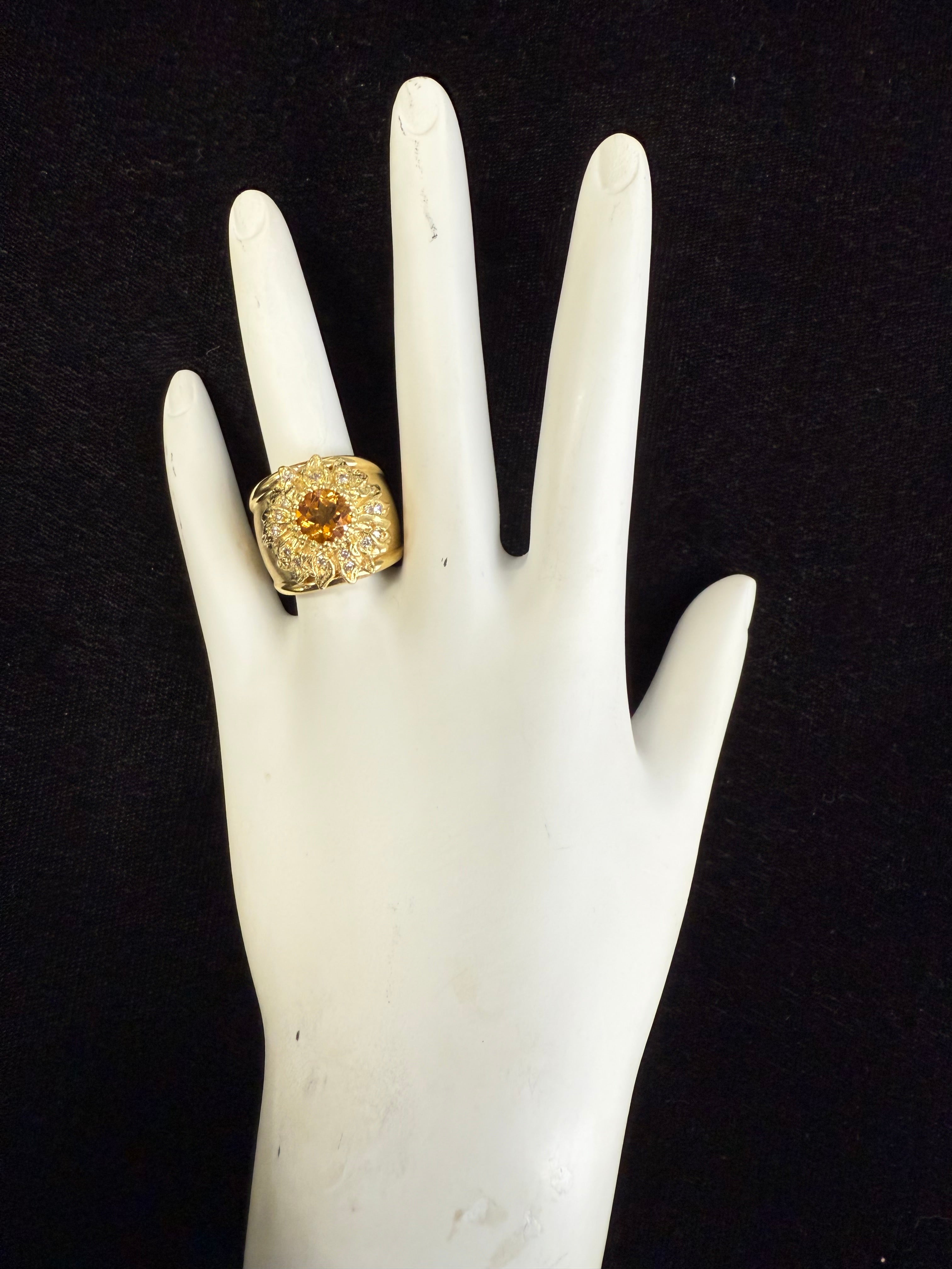 Retro Gold Natural Diamond and Citrine Cocktail Ring