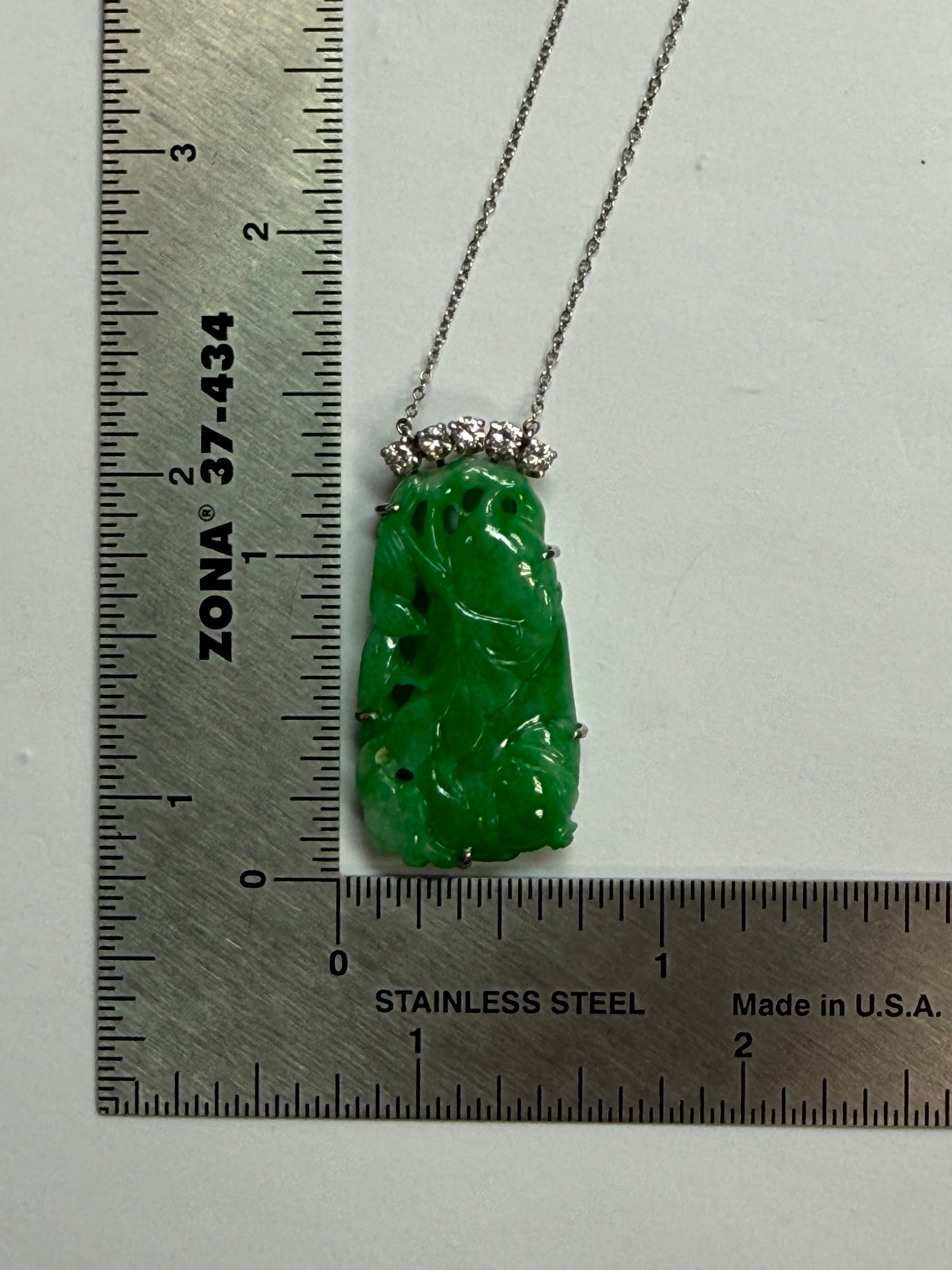 Retro Gold GIA Certified Natural Diamond & A Grade JADE Pendant Circa 1970