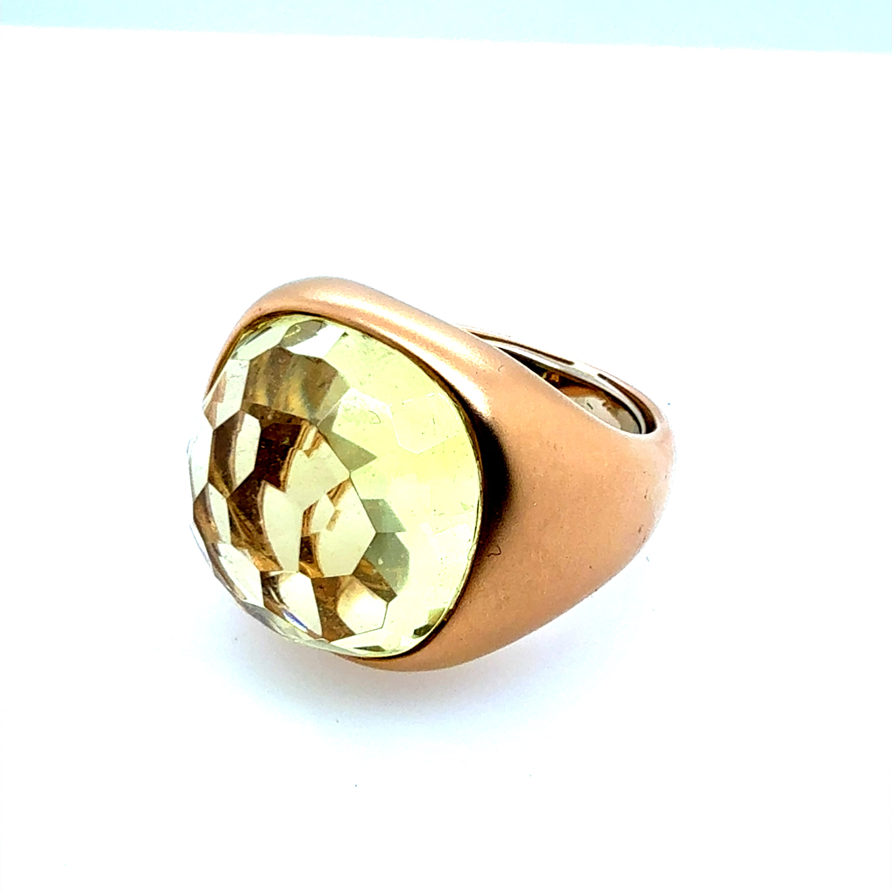 Modern Italian Rose Gold Satin Finish Rose Cut Greenish Quartz Statement Ring