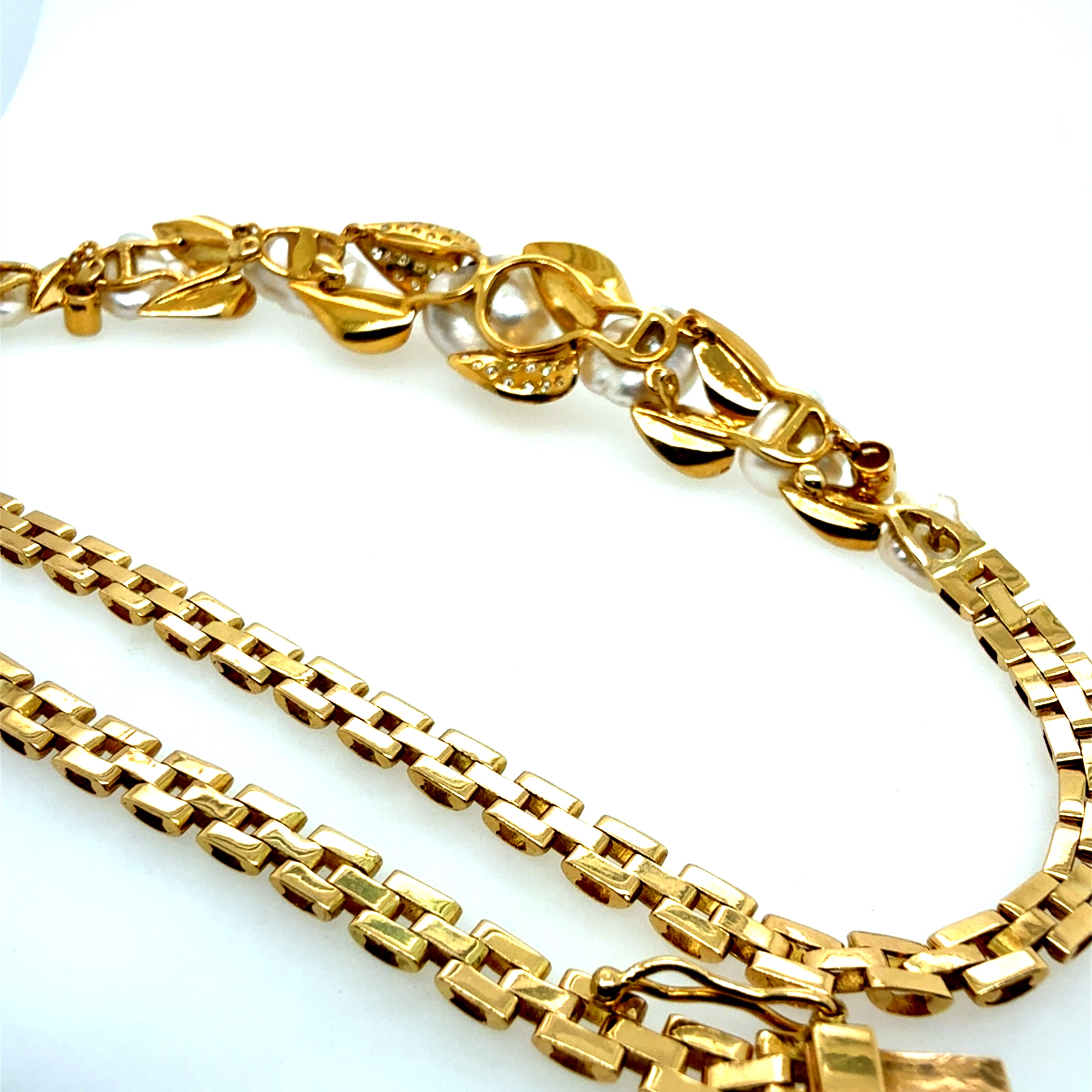 Retro Gold 0.75 Carat Diamond & Pearl Choker Statement Necklace Circa 1960