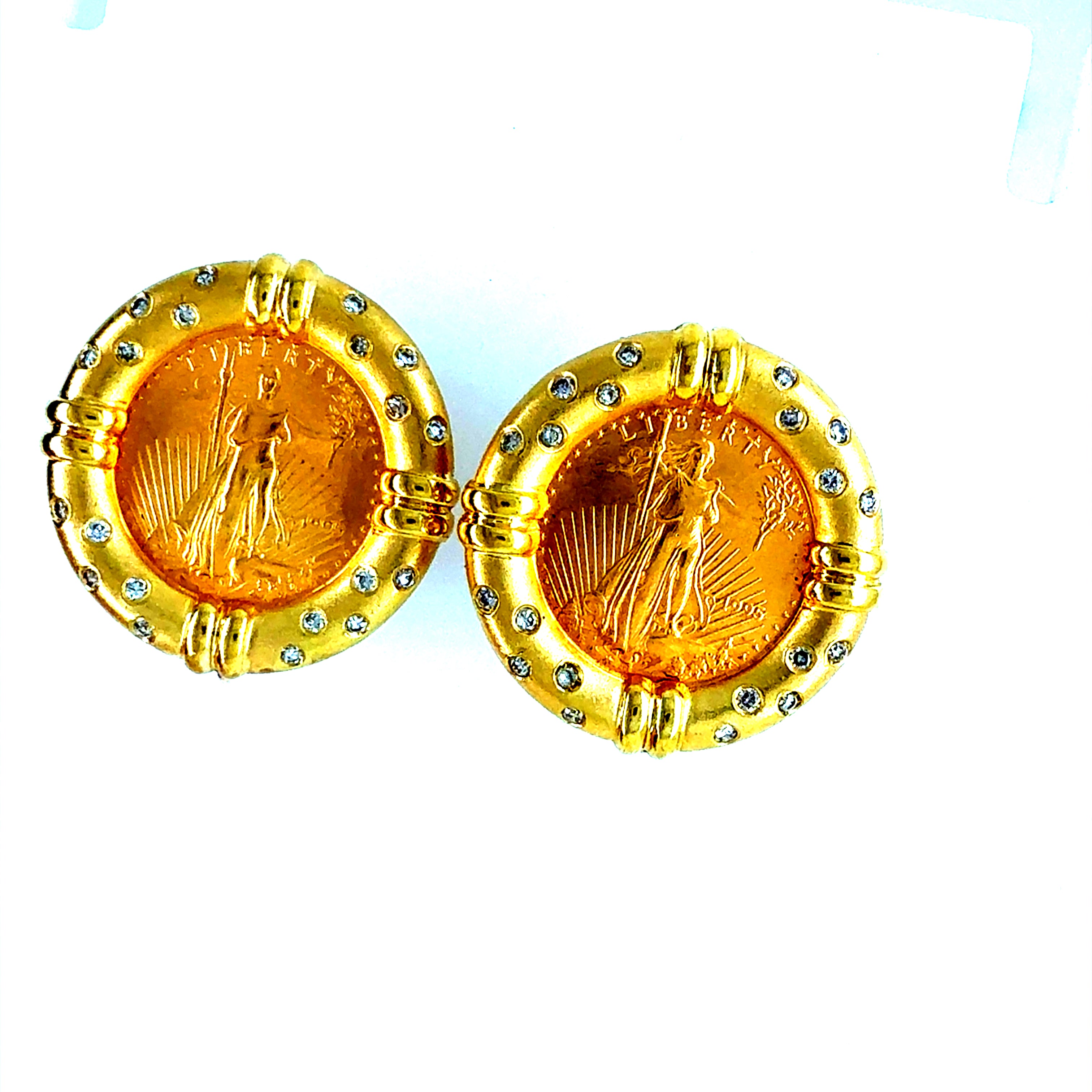 Retro Gold Liberty Coin 1/10 oz & Natural 0.4 Carat Diamond Earrings Circa 1980