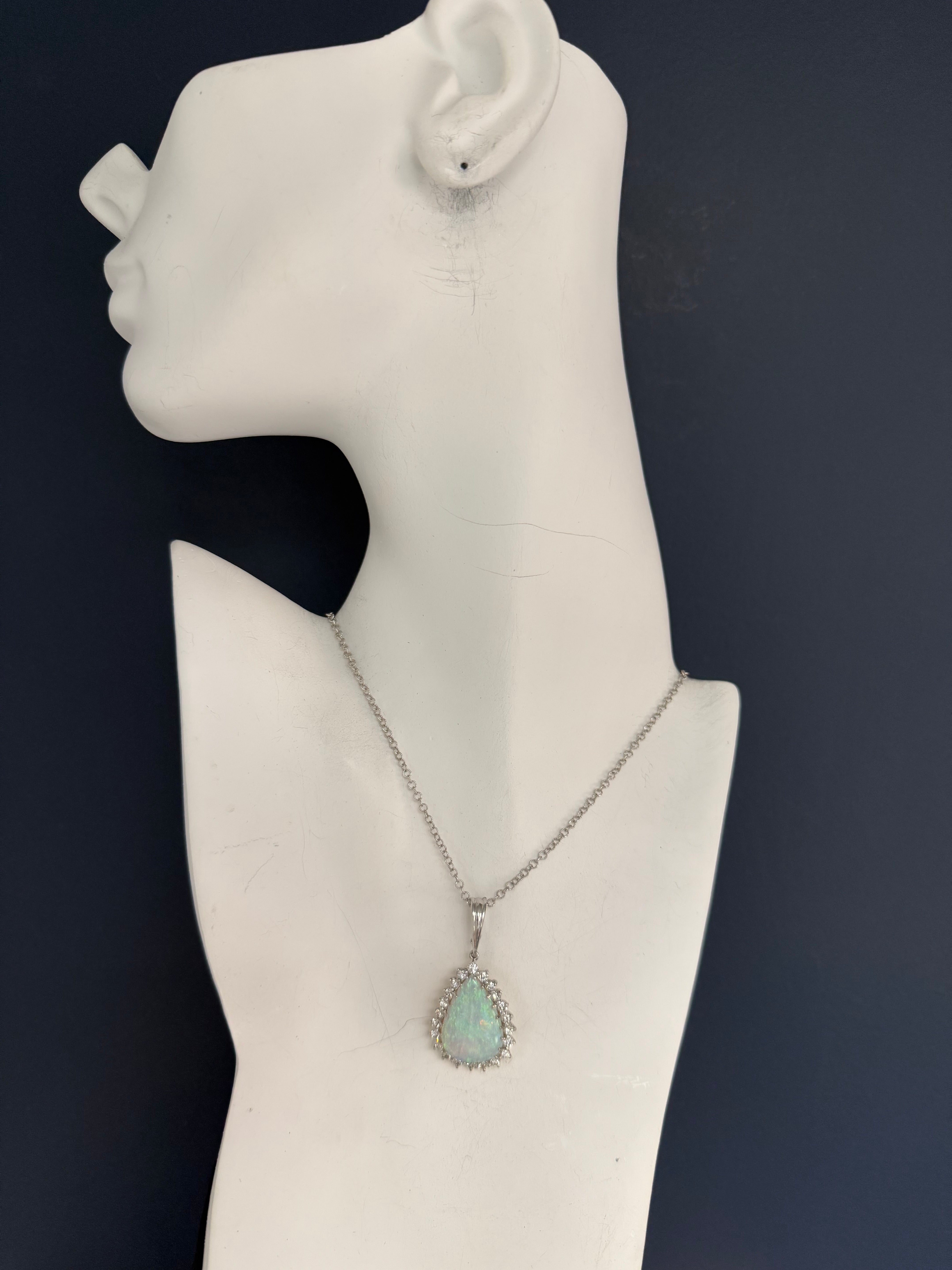 Retro Gold 8 Carat Natural Australian Opal & Diamond Statement Pendant 1990