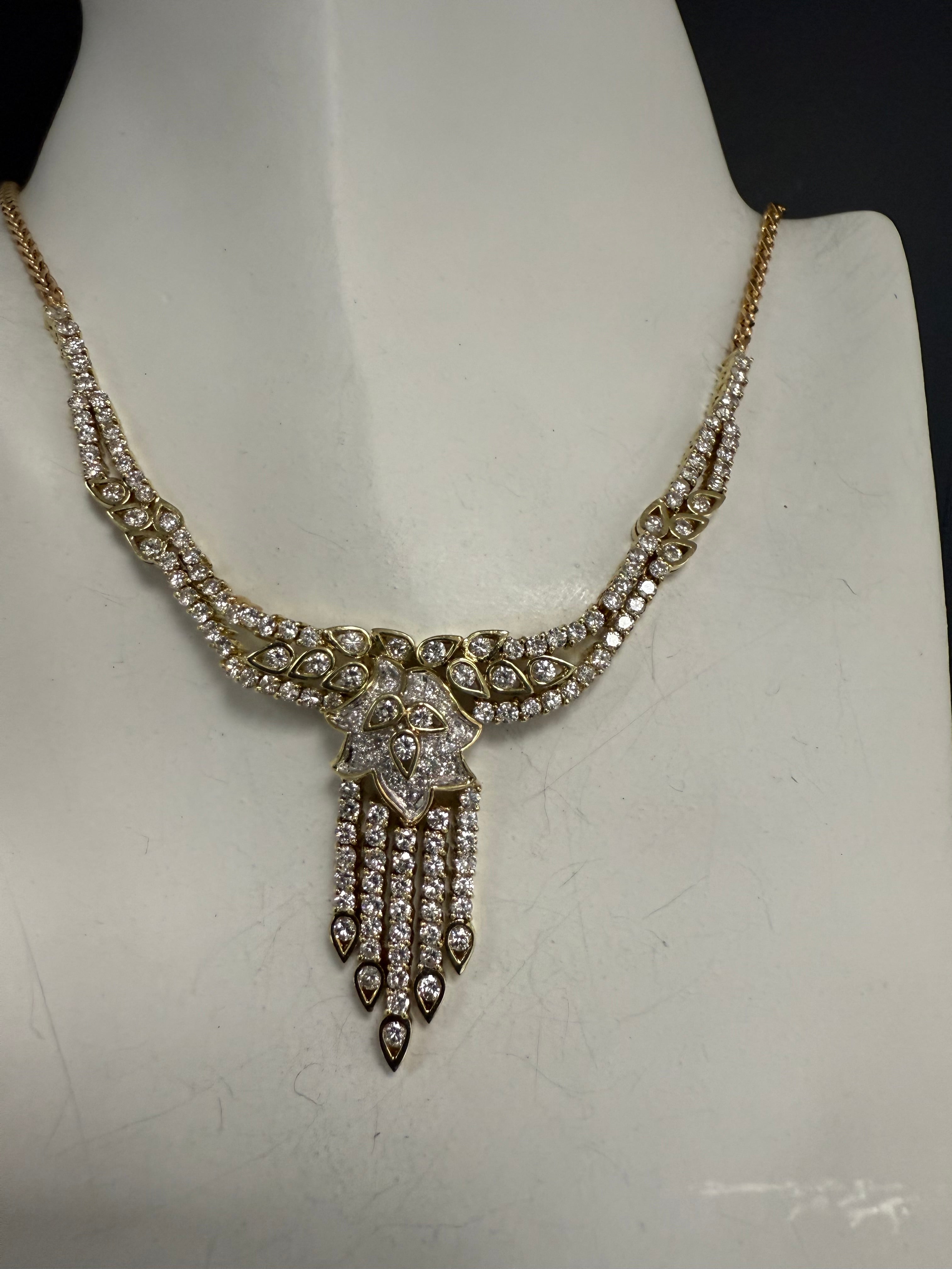 Retro Gold 5 Carat Natural Diamond Statement Necklace, Circa 1975