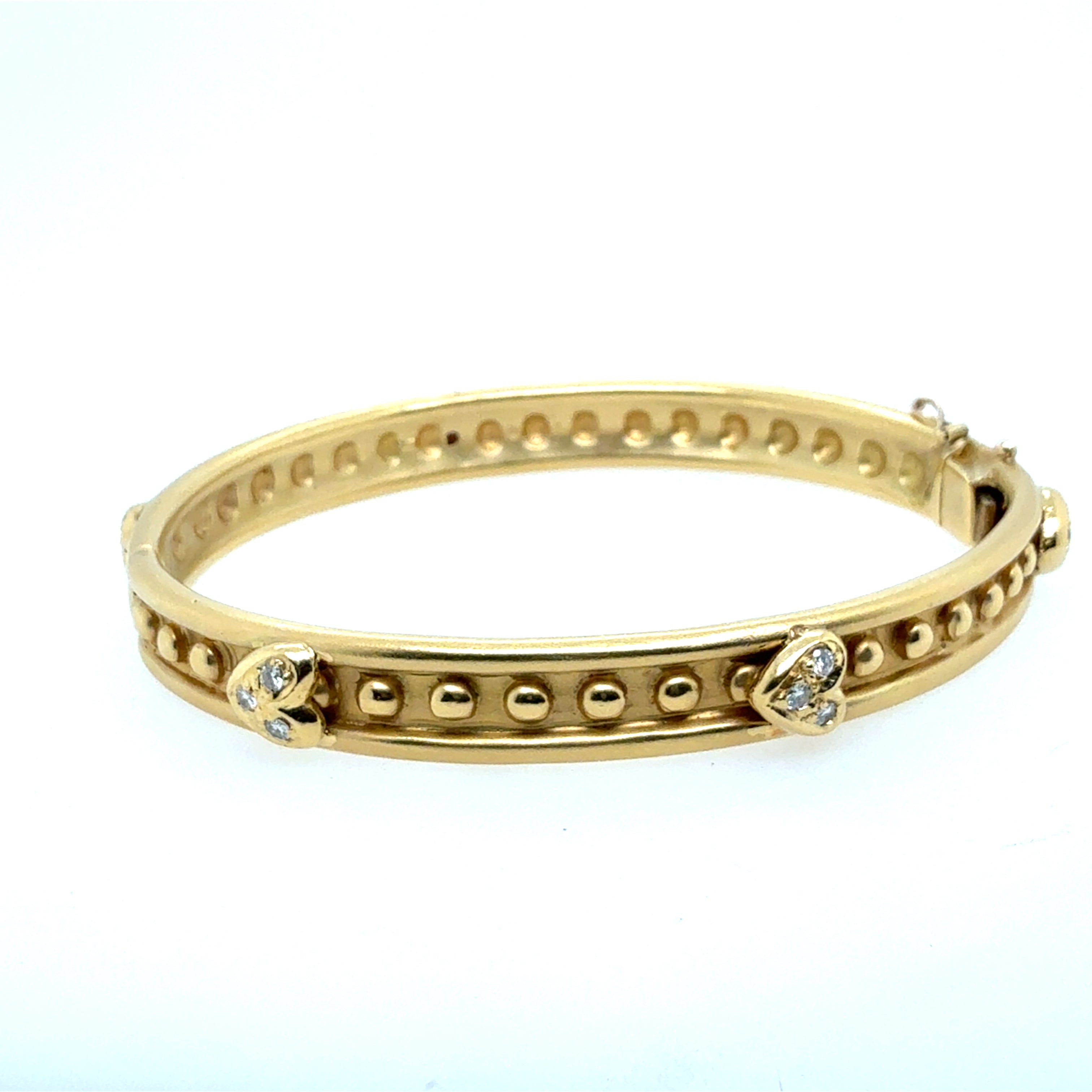 Retro Yellow Gold 0.40 CT Natural Diamond Heart Bangle Bracelet
