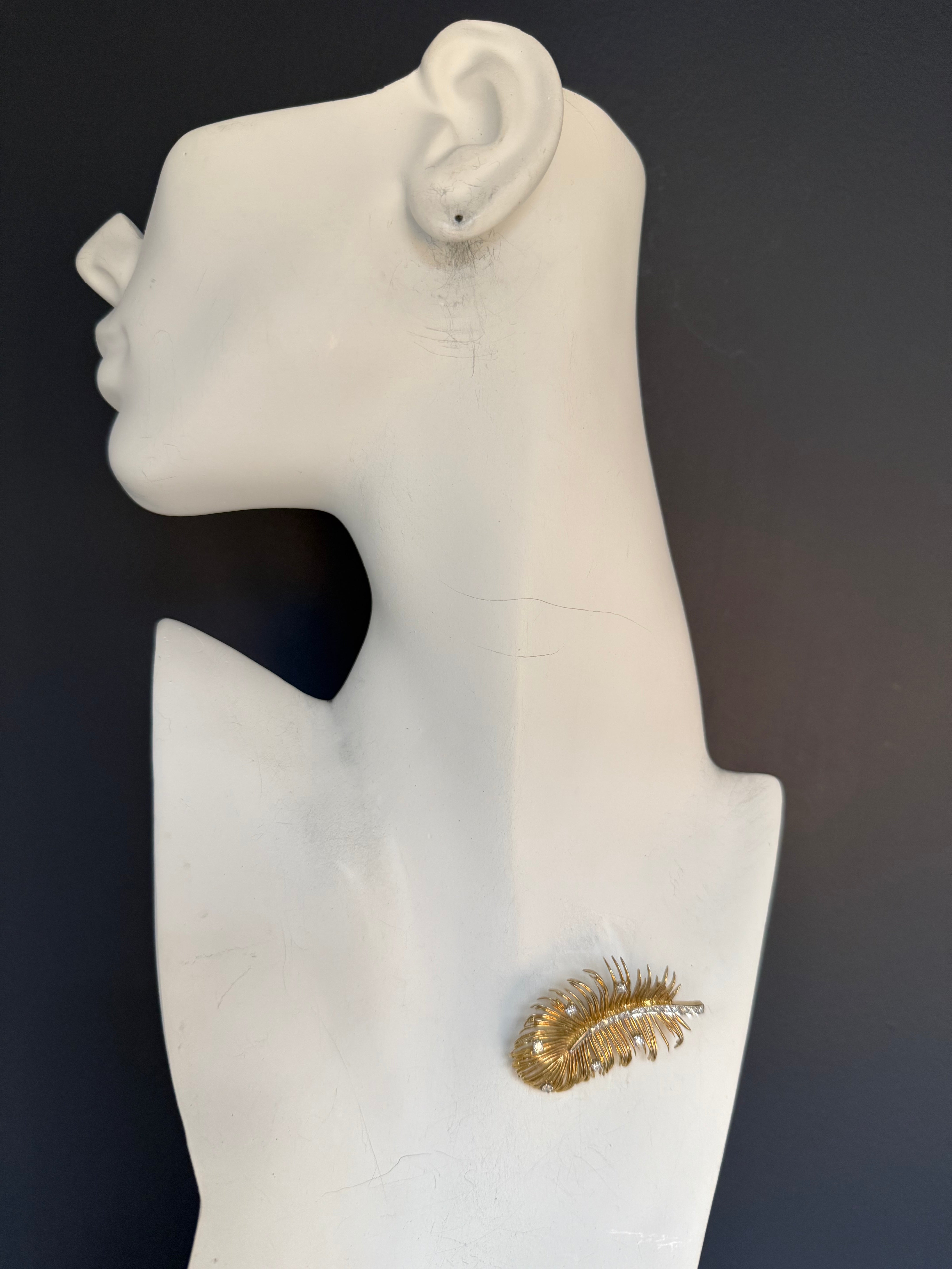 Retro Two Tone Gold 0.35 Carat Natural Diamond Leaf Pin Brooch Circa 1975