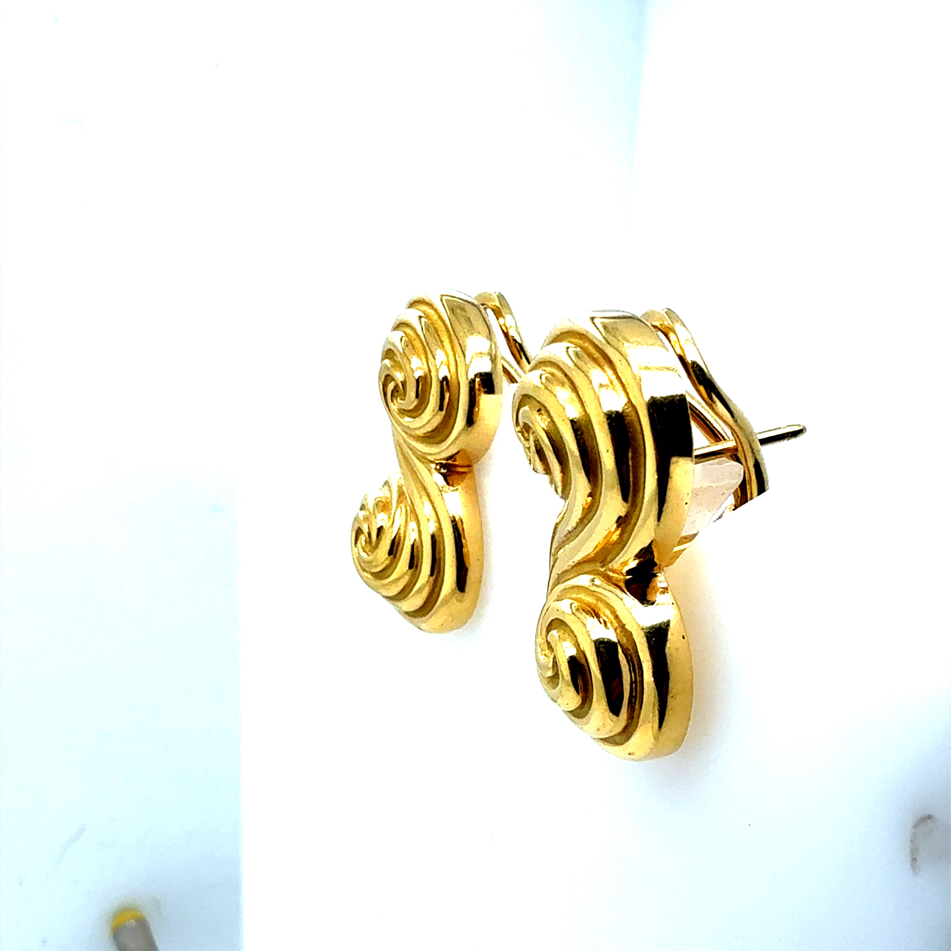 Retro Gold Original Tiffany and Company Spiro Statement Earrings, Circa 1990
