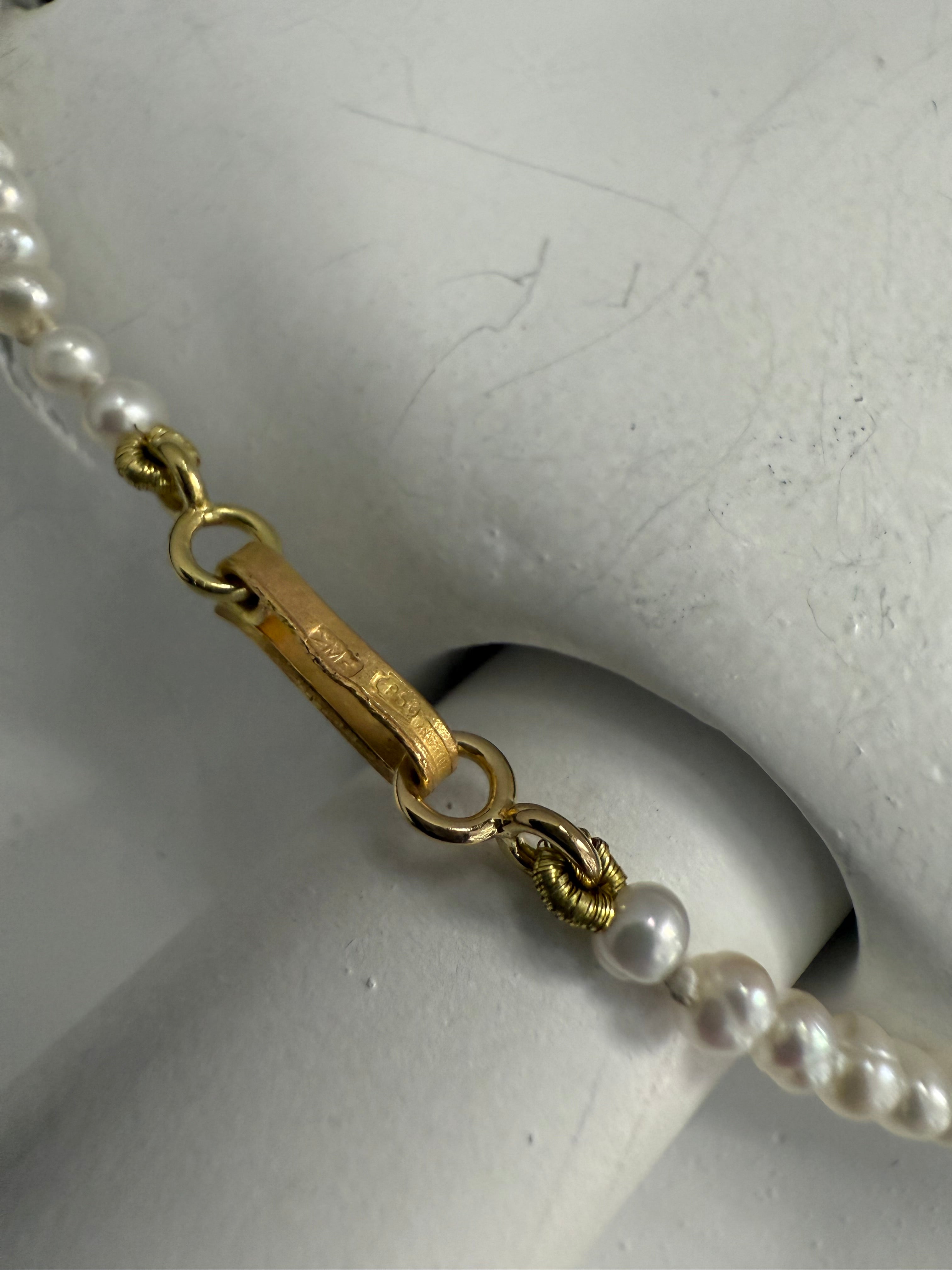 Retro 21K Gold Cultured Pearl Pendant Necklace Made in Italy Stamped 850