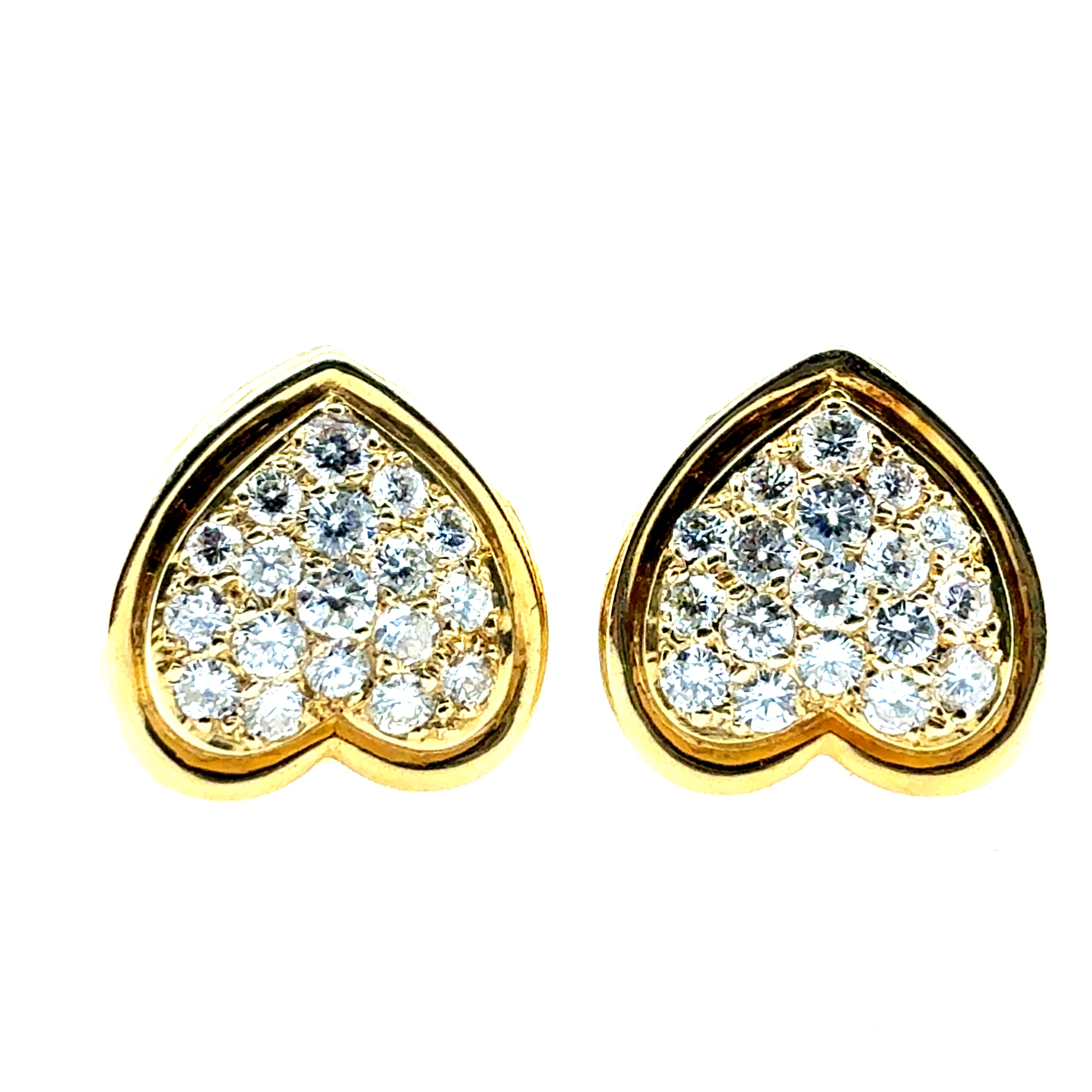 Retro Yellow Gold 2.1 Carat Natural Colorless Diamond Heart Shape Earrings