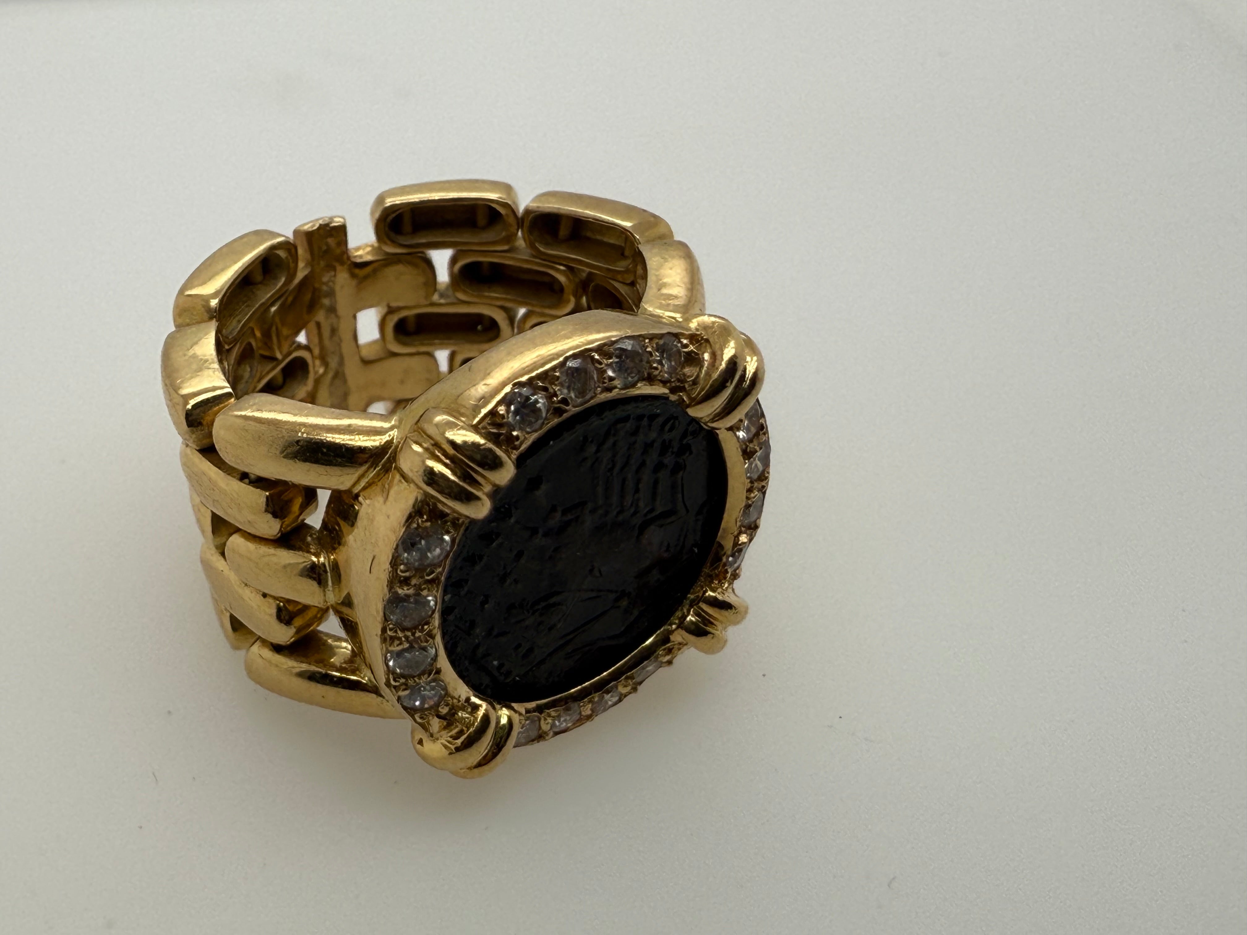 Retro Gold 0.5 Carat Natural Diamond & Ancient Coin Flexible Statement Ring