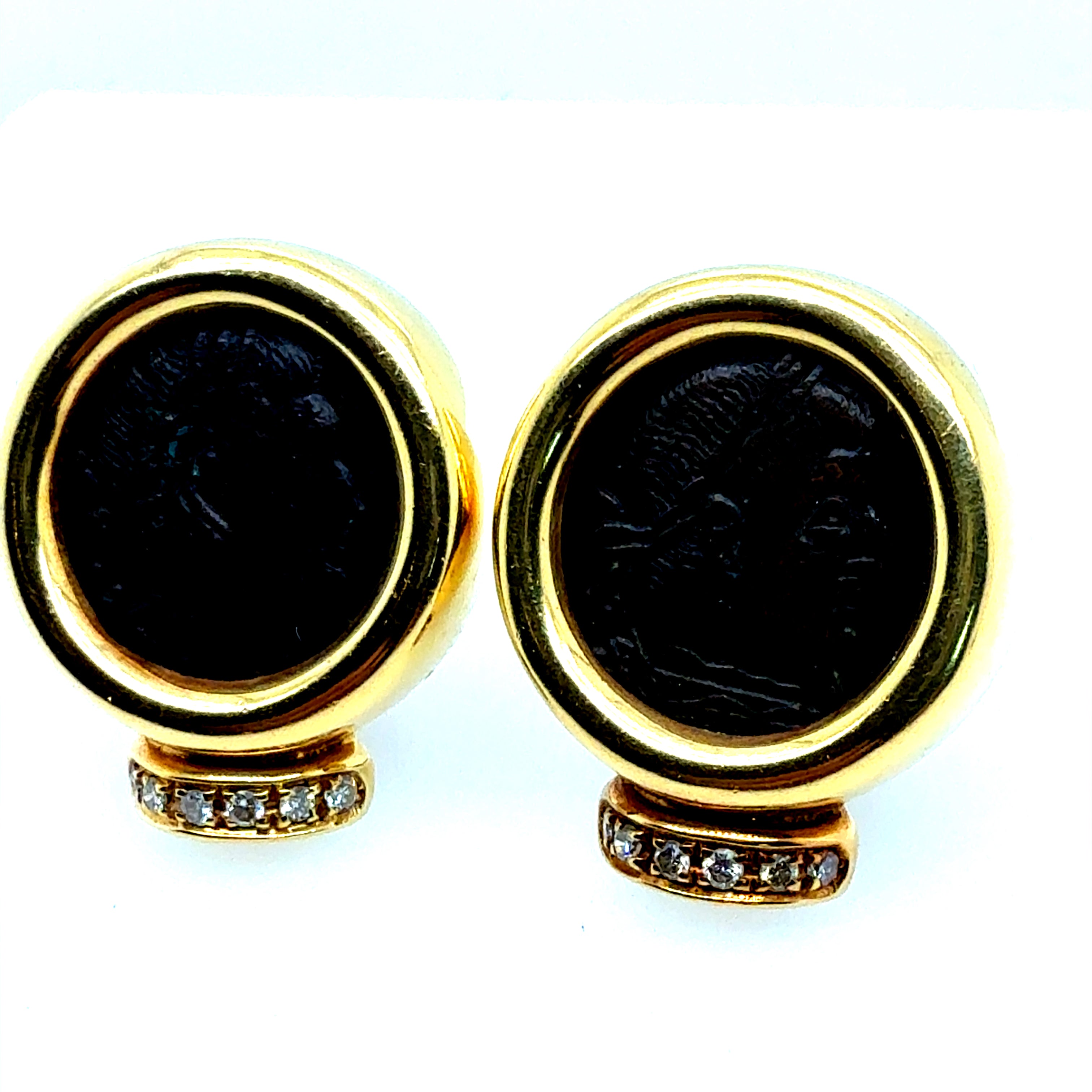 Retro Yellow Gold Roman Constantine Coin & Natural Diamond Statement Earrings