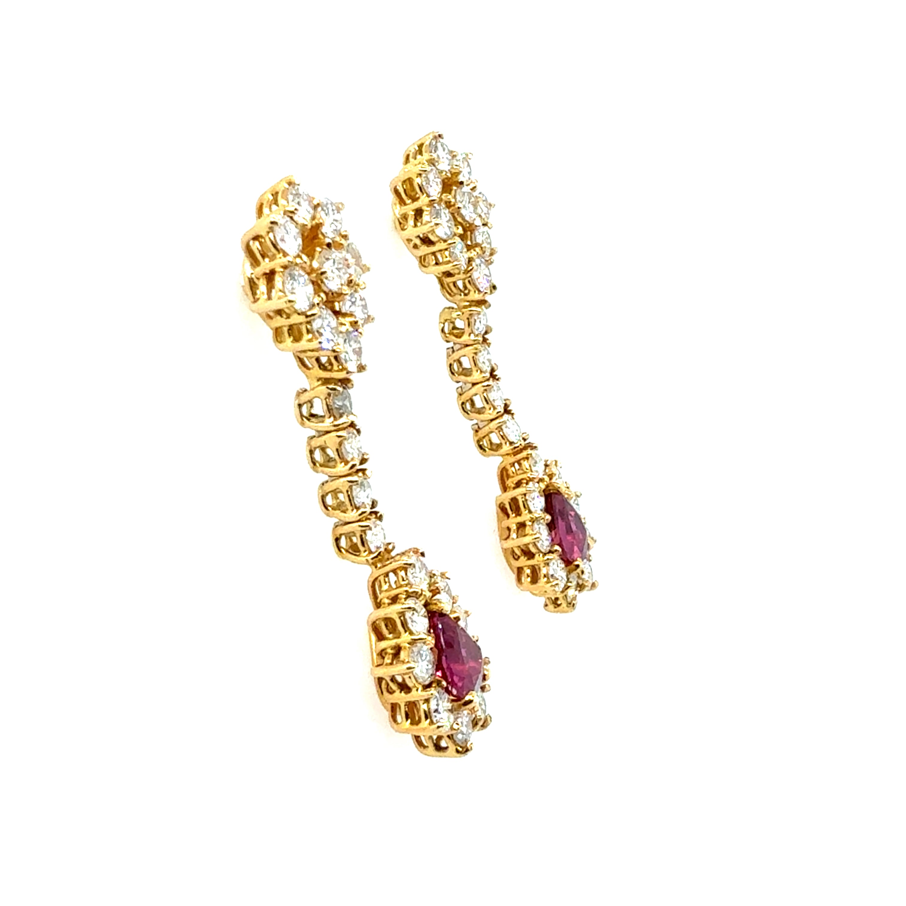 Retro Gold 4.5 Carat Natural Diamond & Thai Ruby Drop Earrings Circa 1975