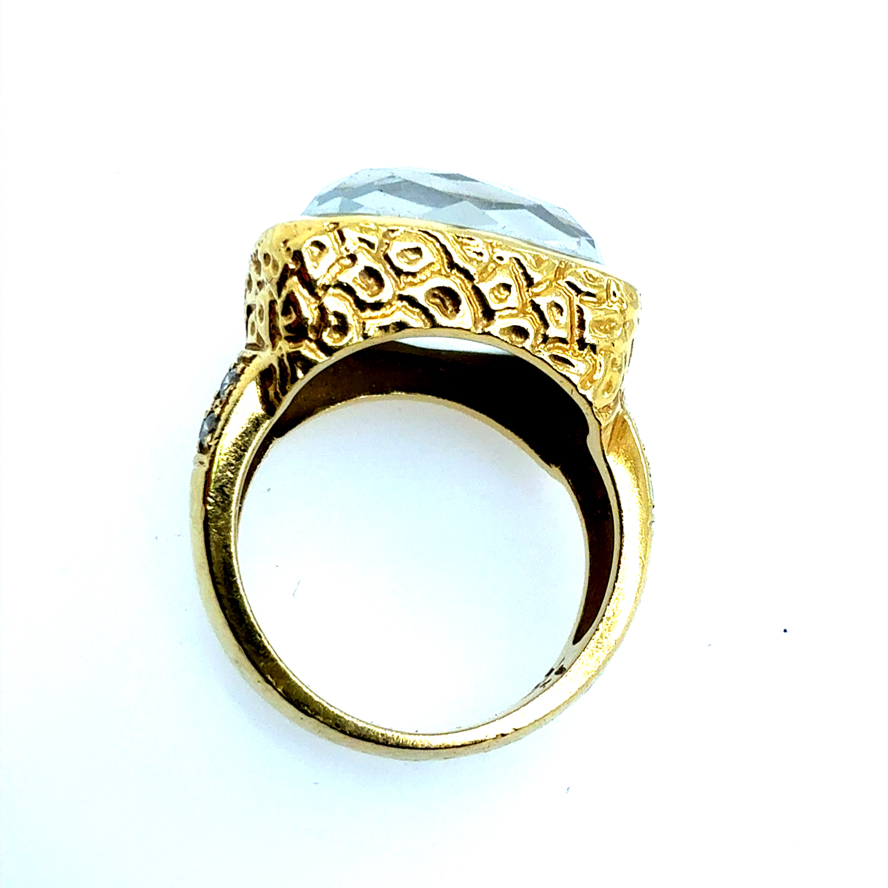 Retro Gold Natural Diamond & Rock Crystal Quartz Cocktail Ring Circa 1980