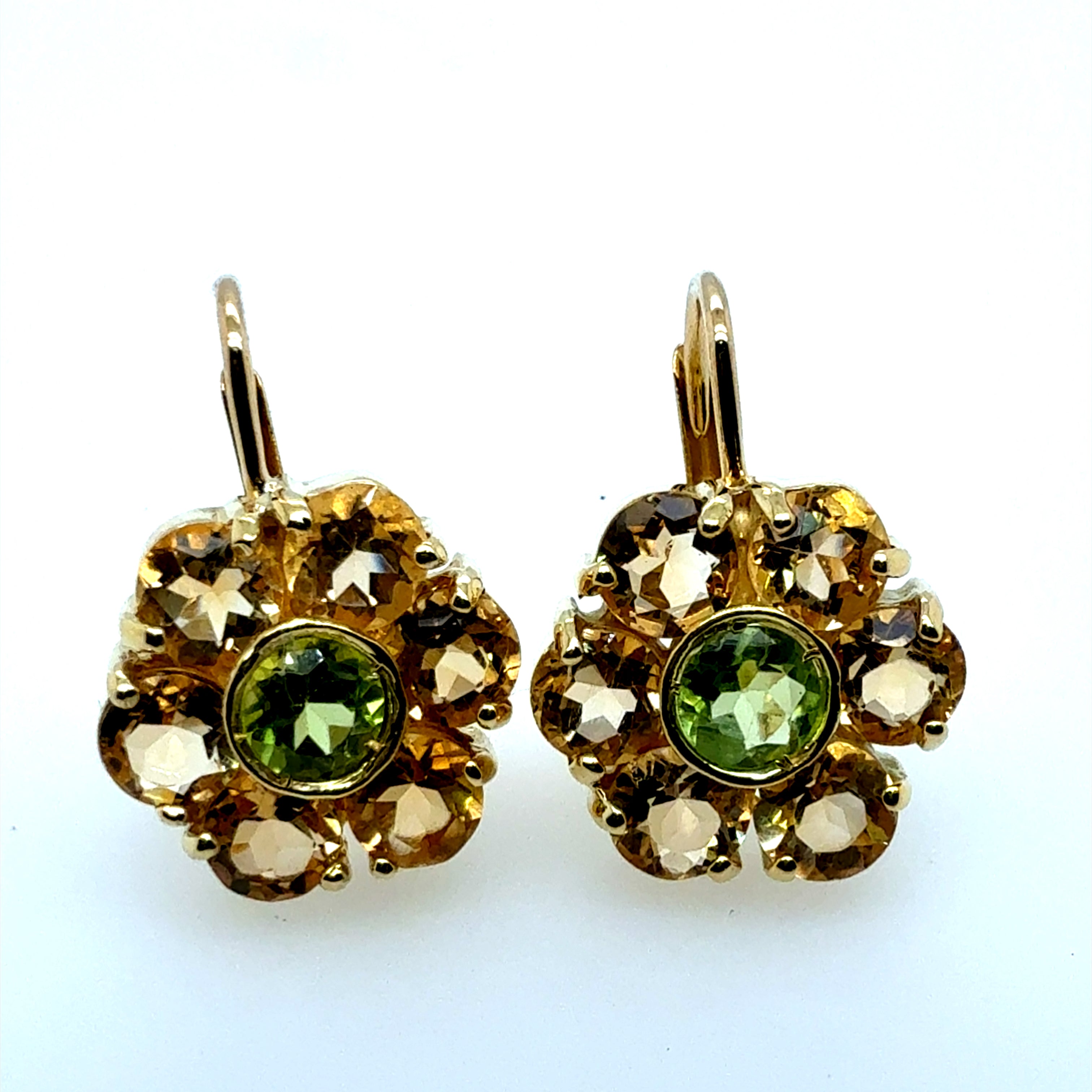 Modern Yellow Gold Green Peridot and Citrine Quartz Statement Earrings