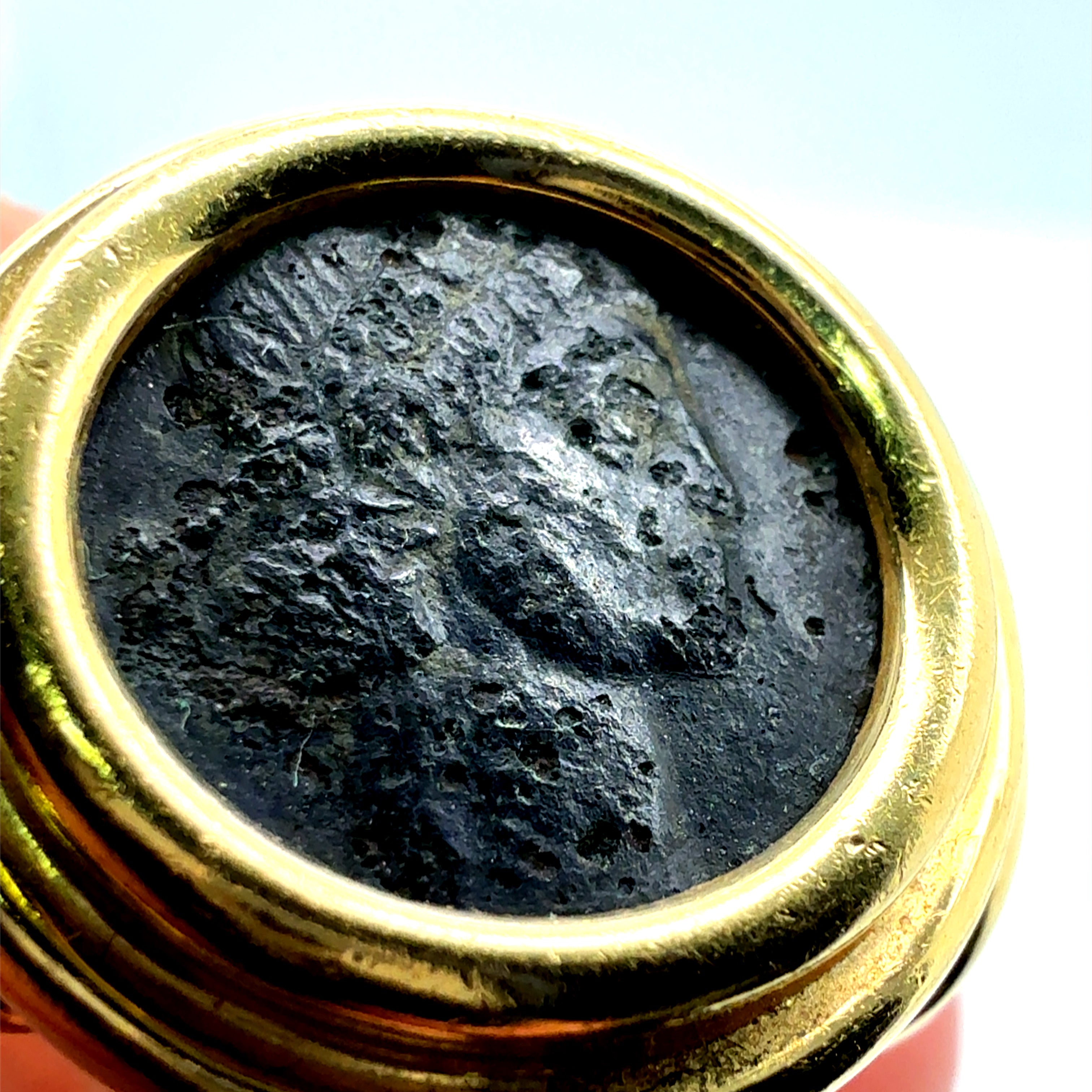Retro Gold Ancient Roman Coin Theodosius Made in Italy Statement Ring
